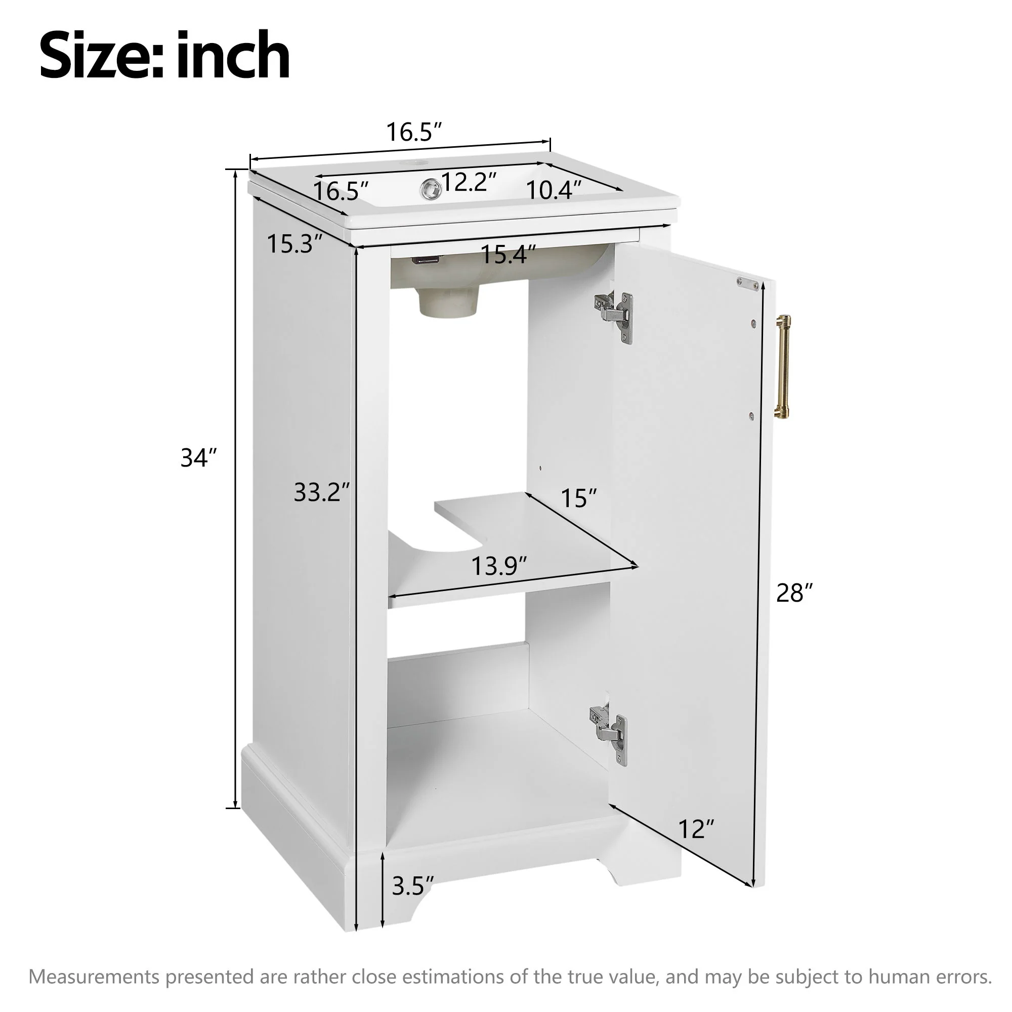 Bathroom Vanity With Sink, Soft Close Door, Adjustable Shelf, Freestanding Single Unit - White - Image 2