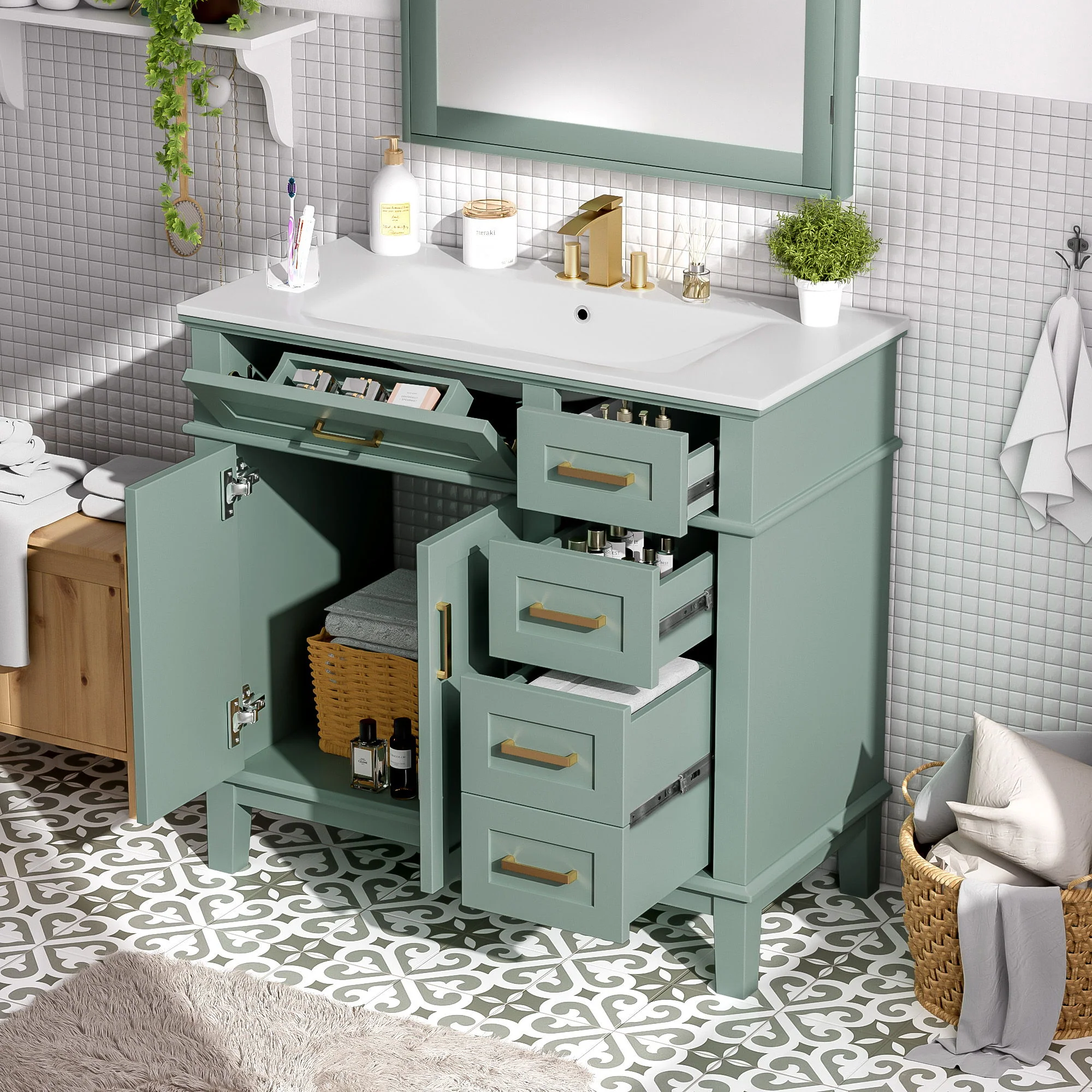 Bathroom Vanity With Sink, Soft Close Doors, 4 Storage Drawers - Image 4