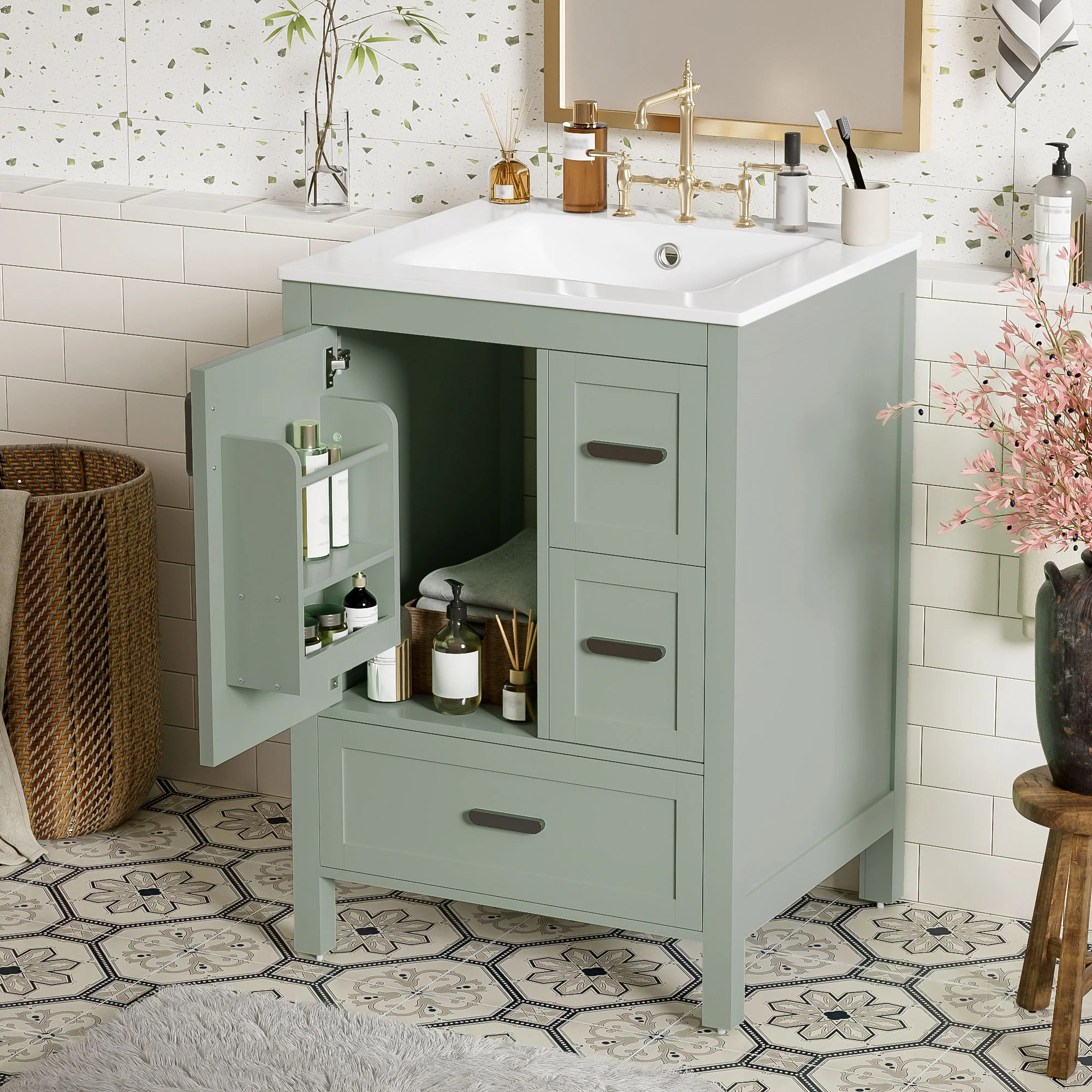 Bathroom Vanity With Sink, Soft-Close Doors, Double-Layer Shelf And 3 Drawers - Image 7