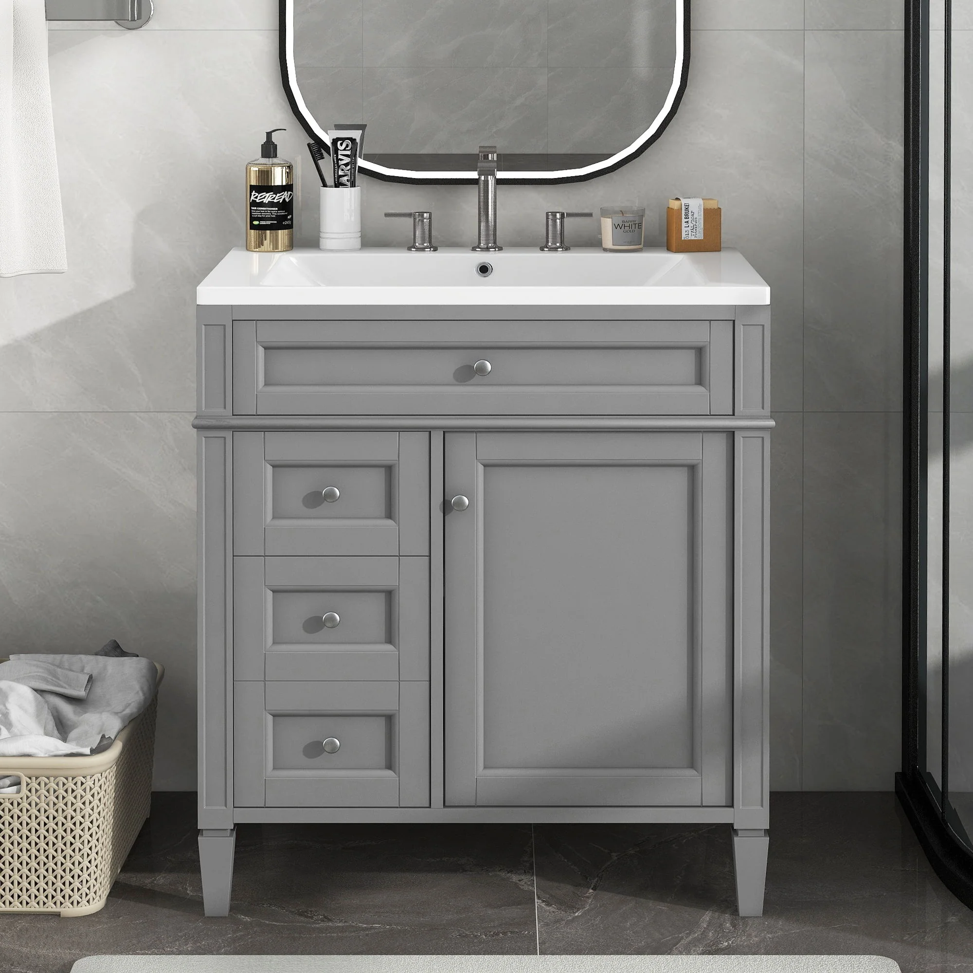 Bathroom Vanity With Top Sink, 2 Drawers And Tip Out Drawer, Rectangular Design - Image 14