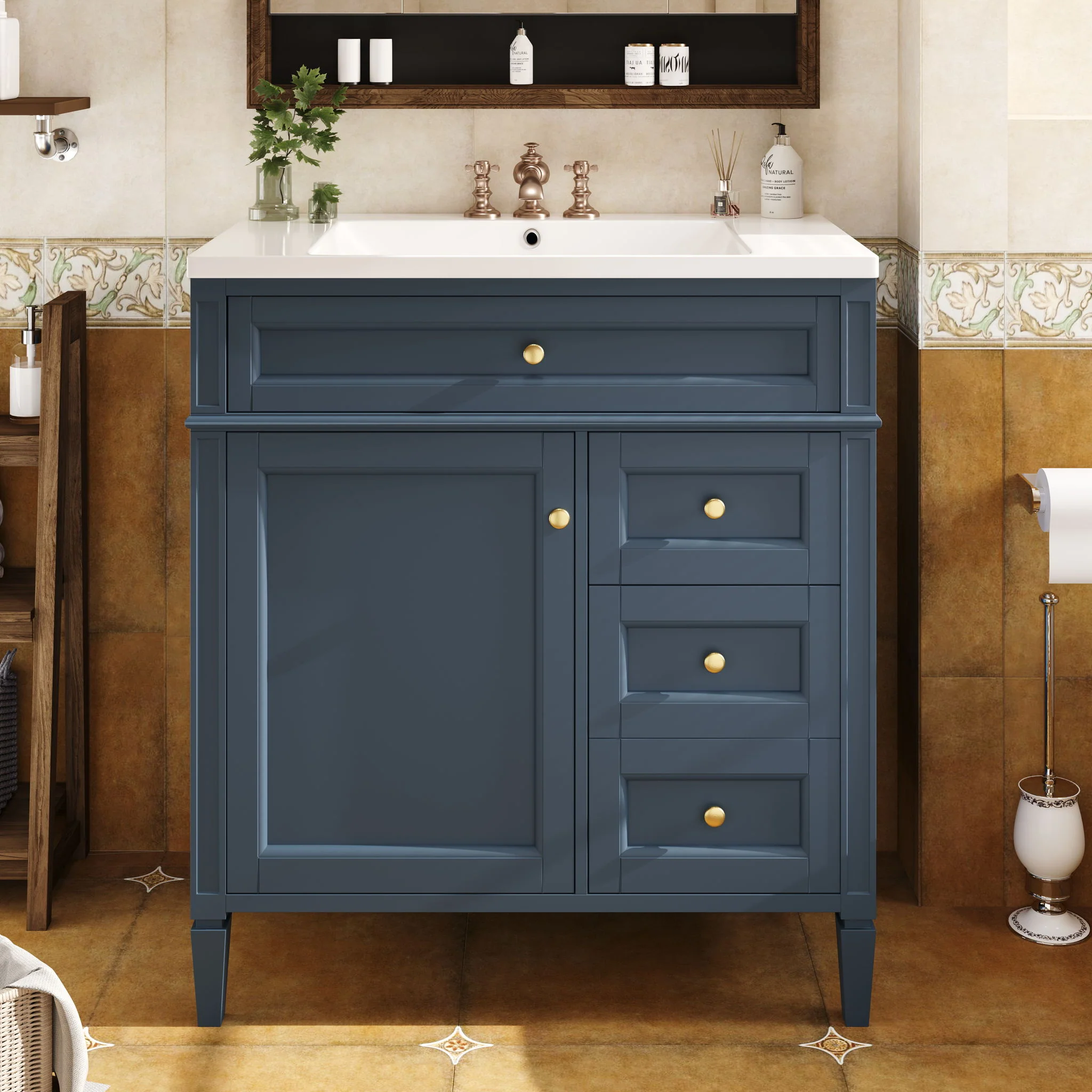 Bathroom Vanity With Top Sink, 2 Drawers And Tip Out Drawer, Rectangular Design - Image 21