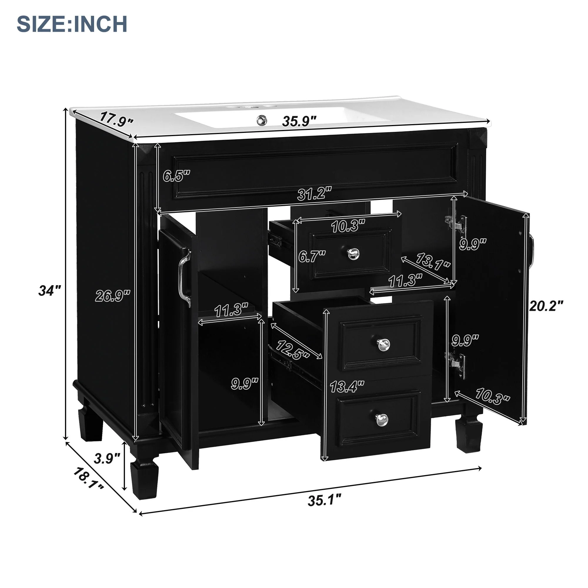 Bathroom Vanity With Top Sink, Basin On Cabinet With 2 Soft Closing Doors And 2 Drawers - Image 10