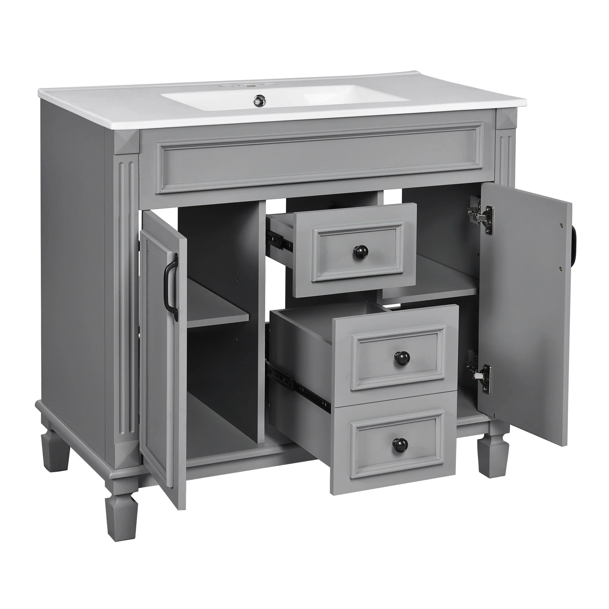 Bathroom Vanity With Top Sink, Mirror Cabinet, 2 Soft Closing Doors & 2 Drawers - Image 3