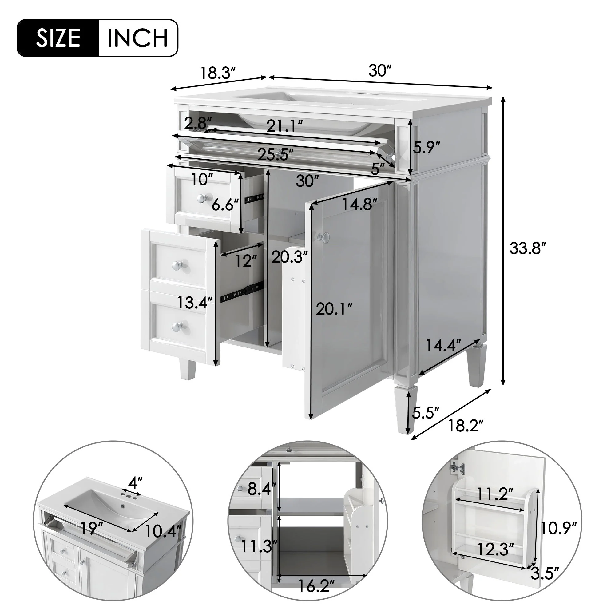 Bathroom Vanity With Top Sink, Modern Bathroom Storage Cabinet With 2 Drawers And A Tip-Out Drawer - Image 4