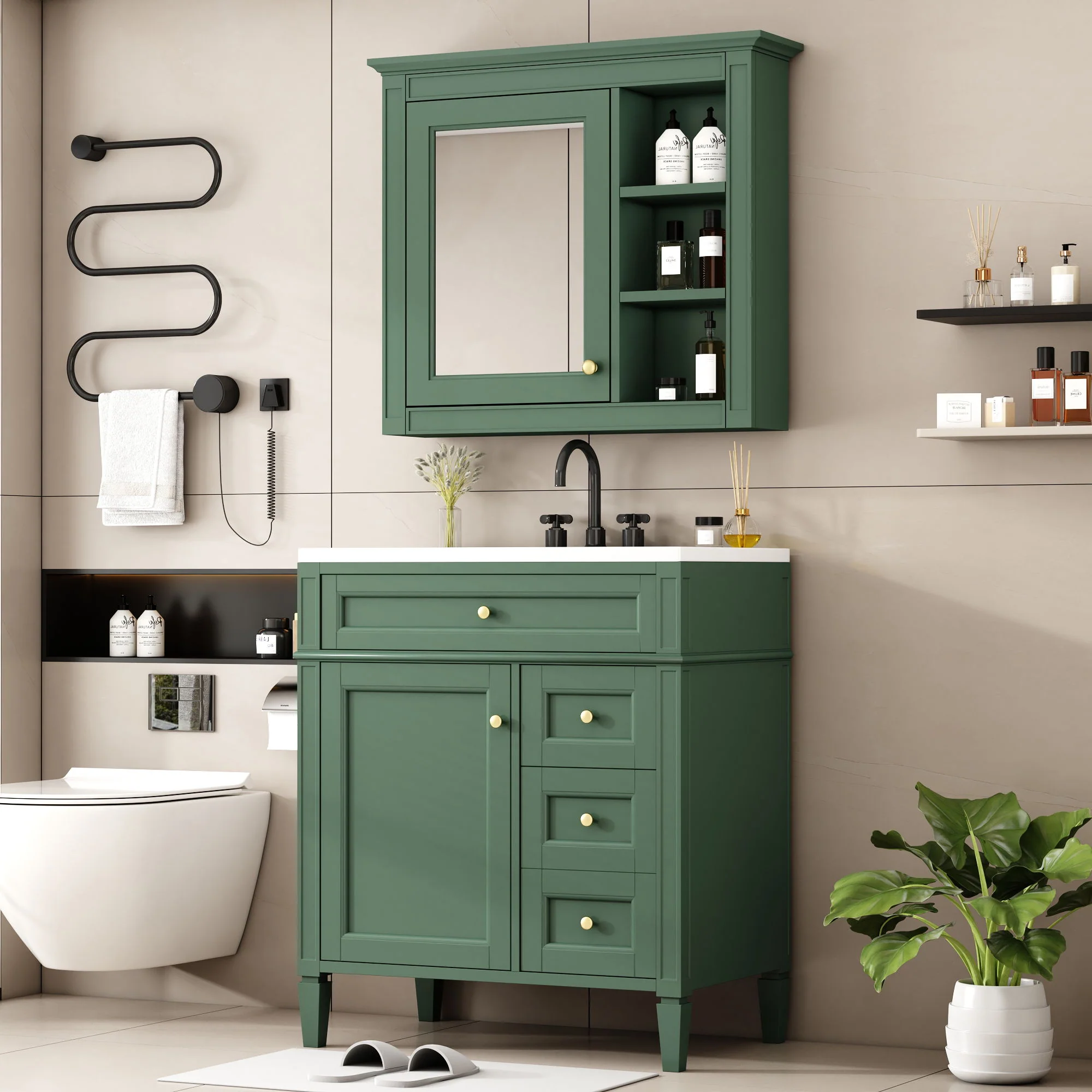 Bathroom Vanity With Top Sink, Storage Cabinet With 2 Drawers And Tip Out Drawer, Freestanding Set With Mirror Cabinet - Image 7