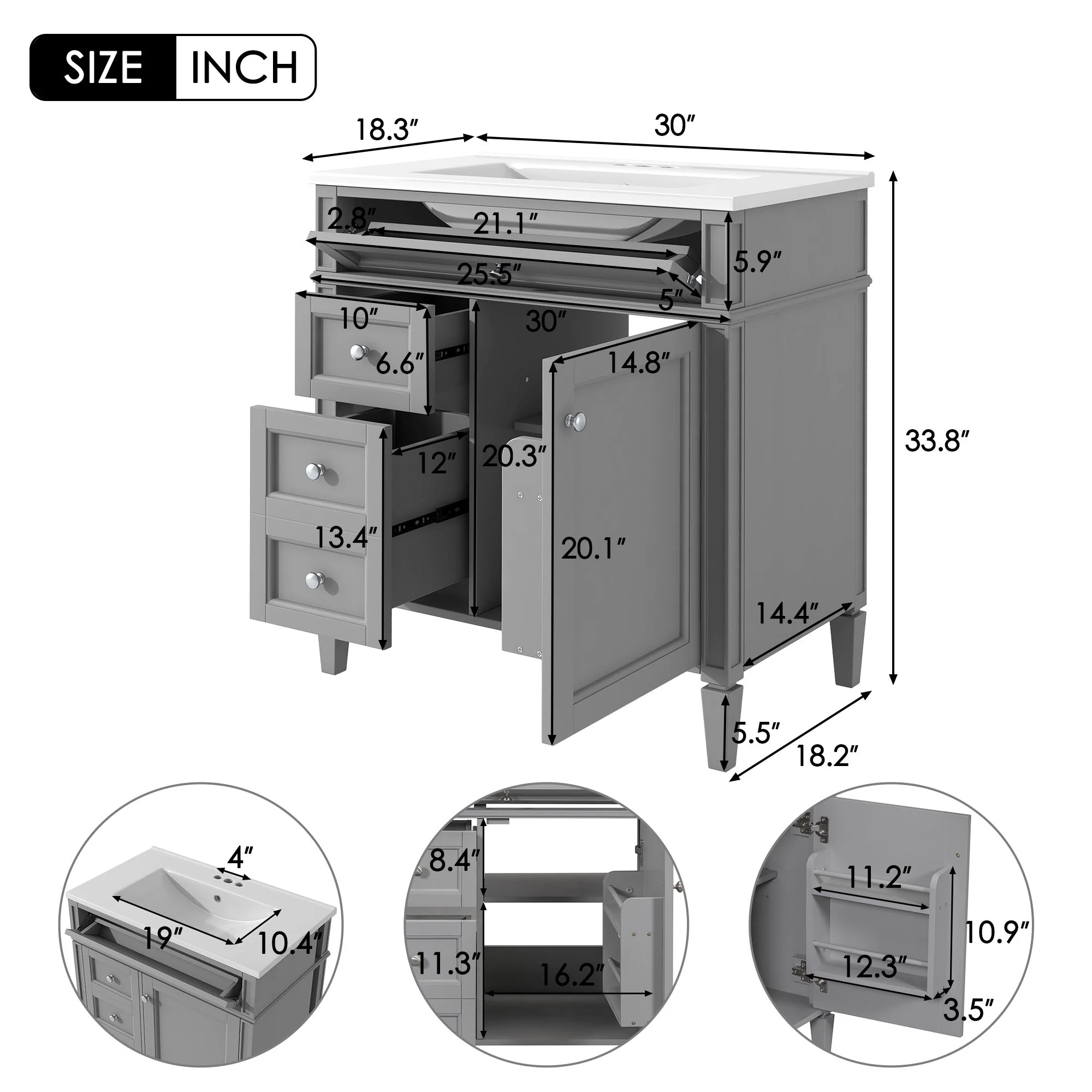 Bathroom Vanity With Top Sink, Storage Cabinet With 2 Drawers, Tip Out Drawer - Image 14