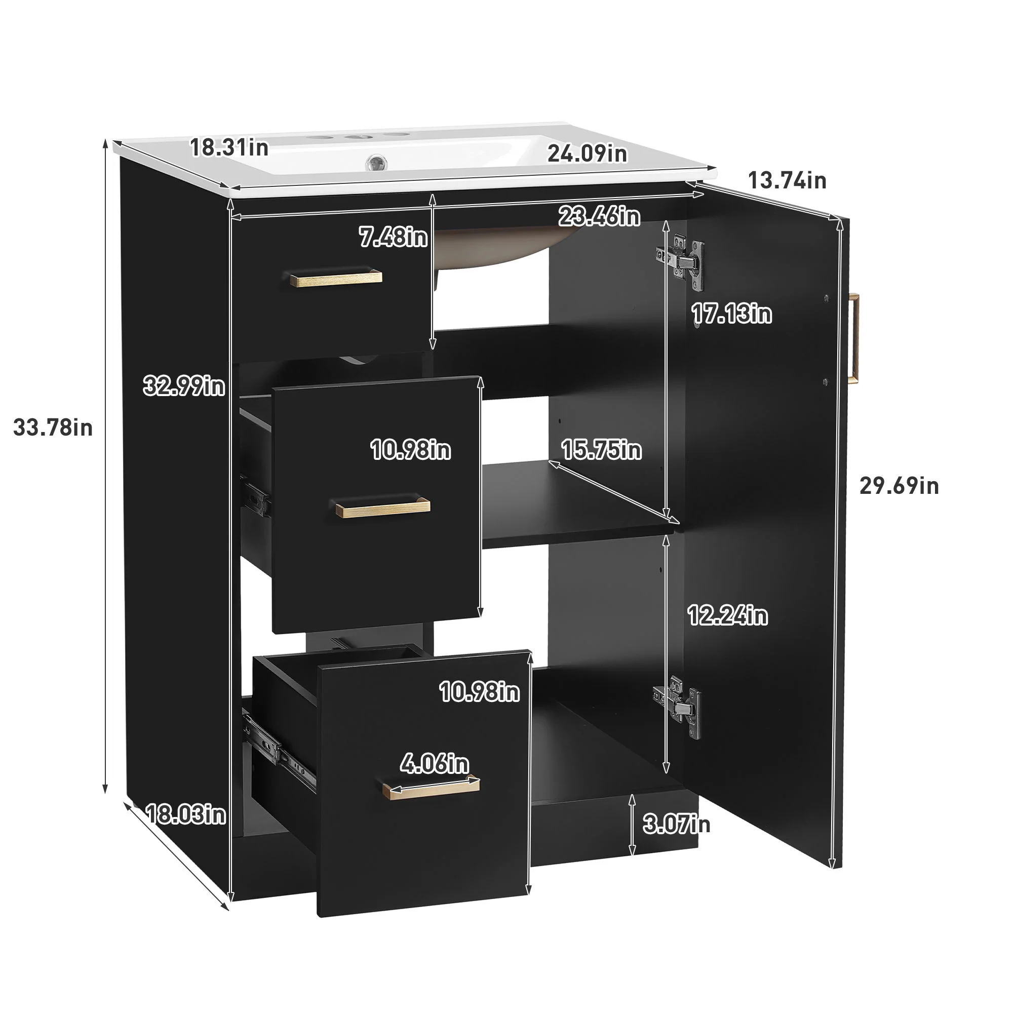 Bathroom Vanity With Under Mount Sink, 2 Drawers And Soft Closing Door - Image 5
