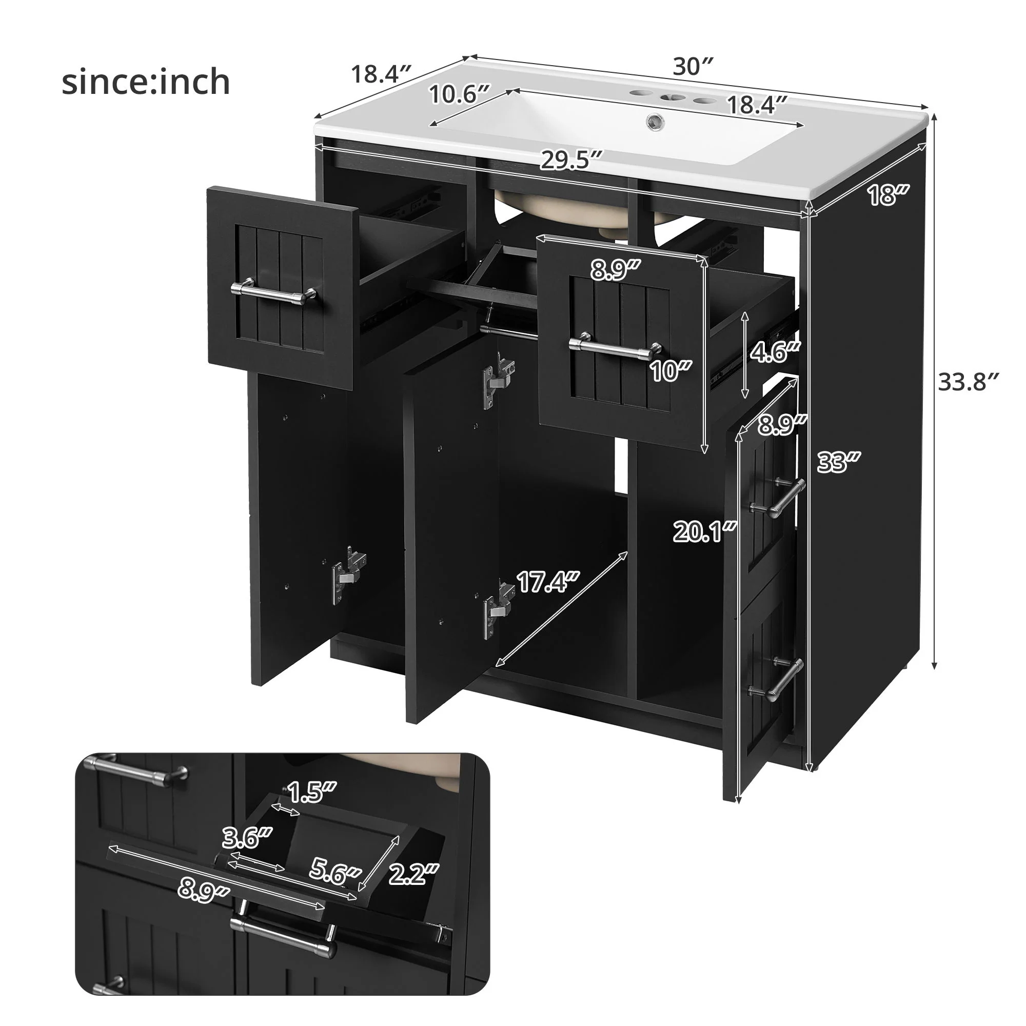 Bathroom Vanity With Undermount Sink, Soft-Close Doors, Drawers, Ceramic Sink - Image 6