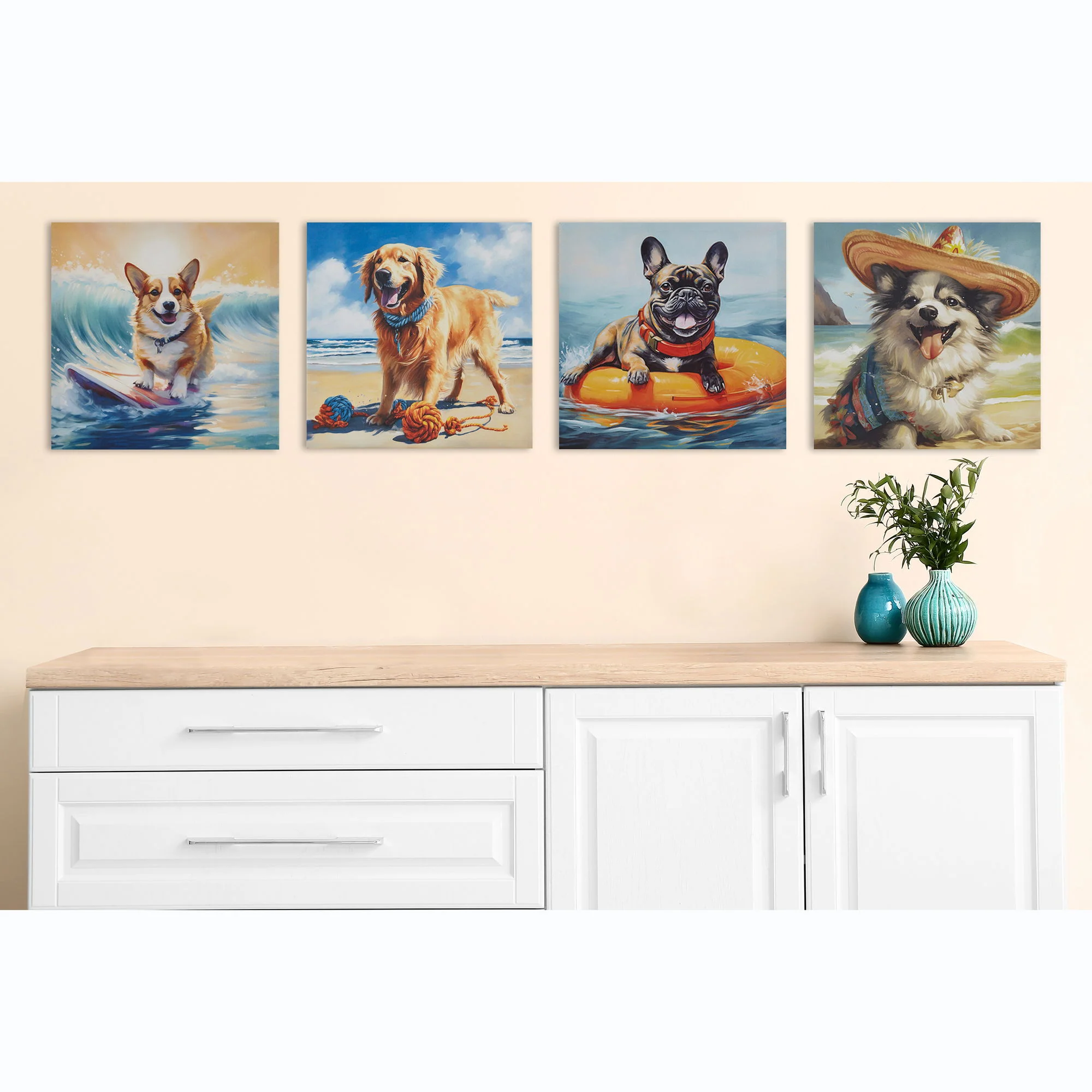 Beach Dogs - Chihuahua Canvas Wall Art - Blue Multi - Image 3
