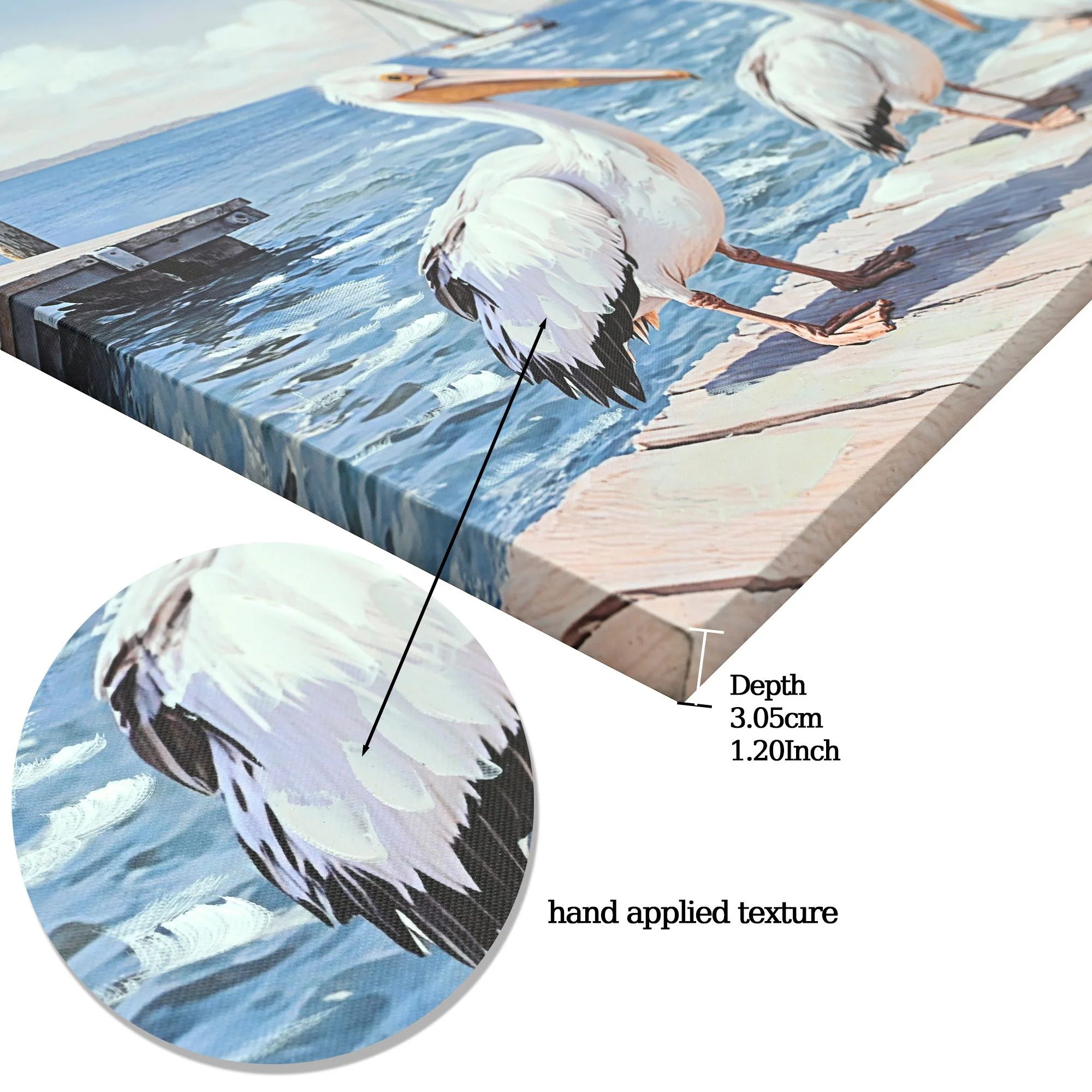 Beach Wall Art Large Ocean Seagull Canvas Pictures For Living Room - Ivory / Navy - Image 4