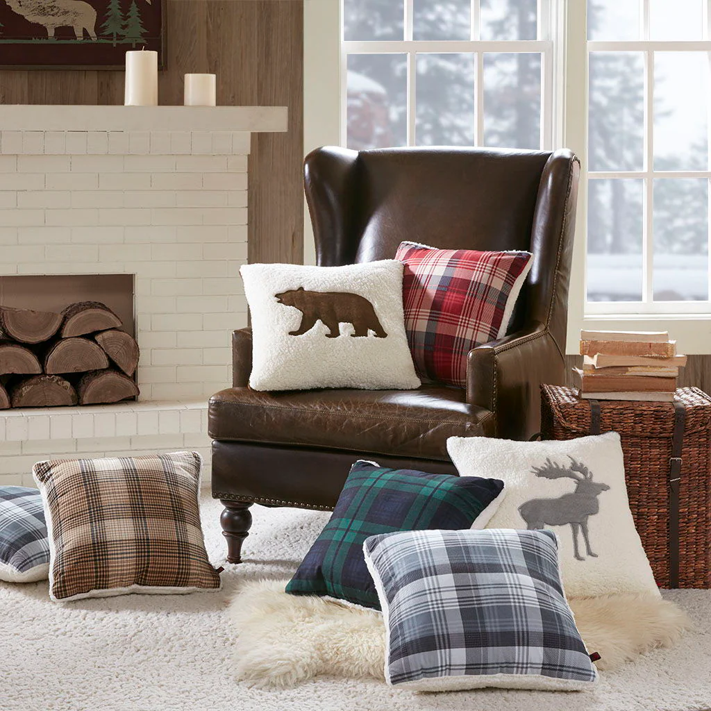 Bear - Square Berber Pillow - White - Image 2