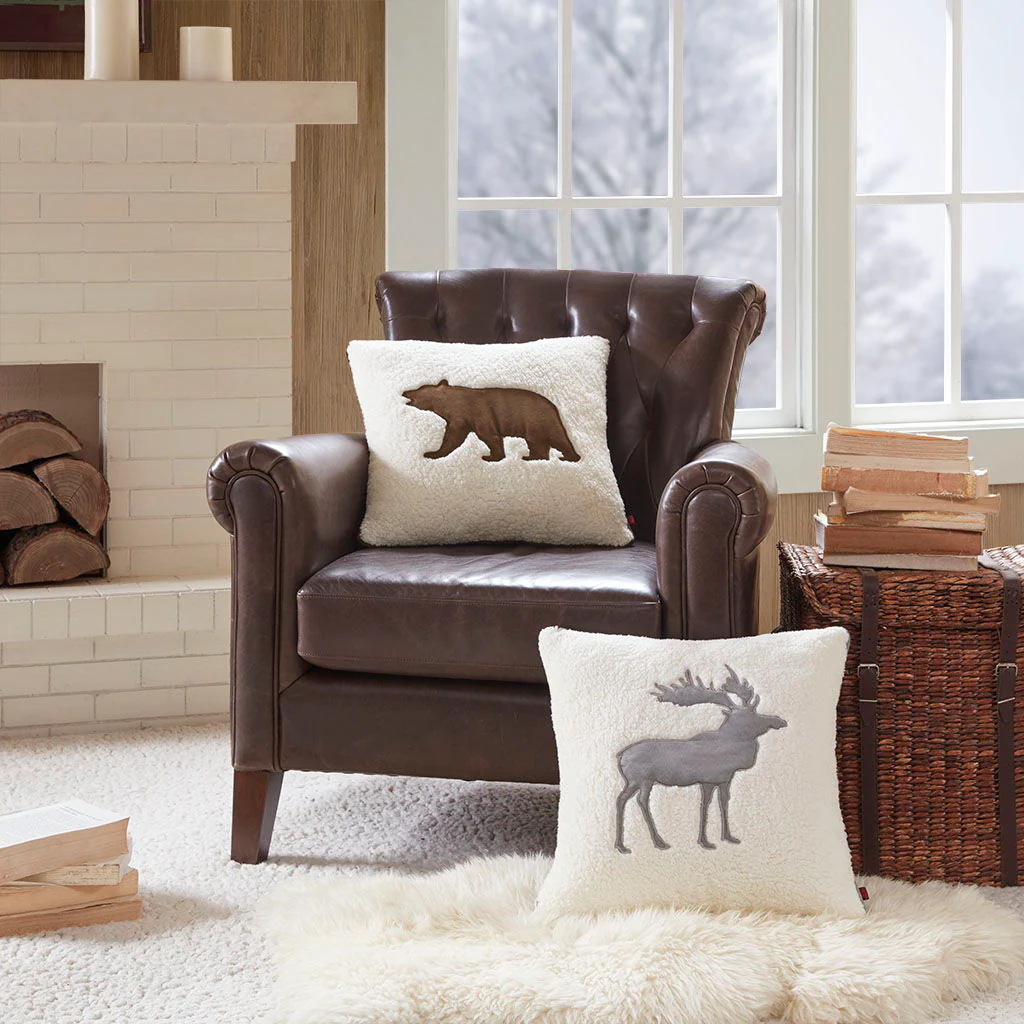 Bear - Square Berber Pillow - White - Image 3