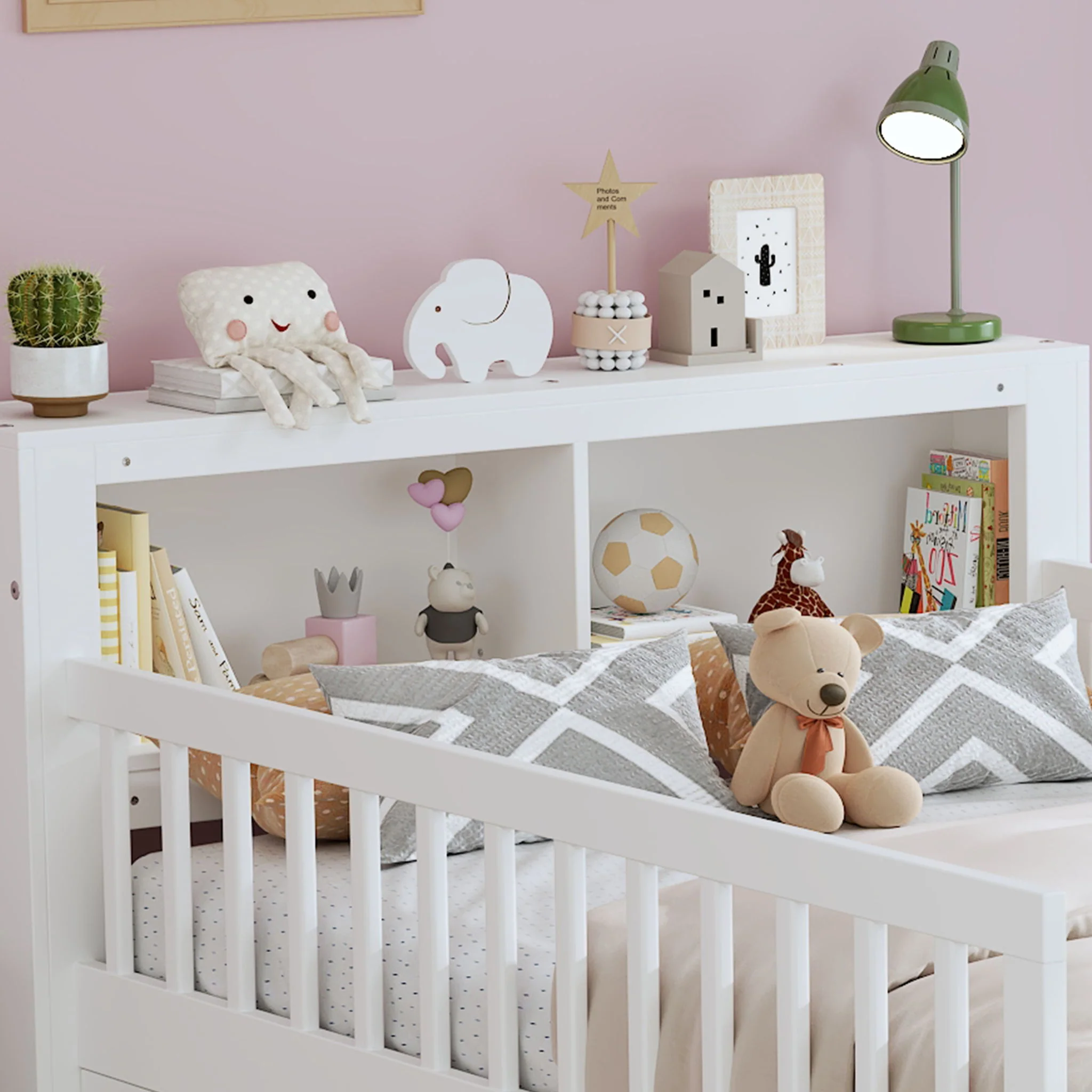 Bed With Headboard Storage Rack, 2 Under Bed Drawers, 3 Side Guardrails For Safety - Image 10