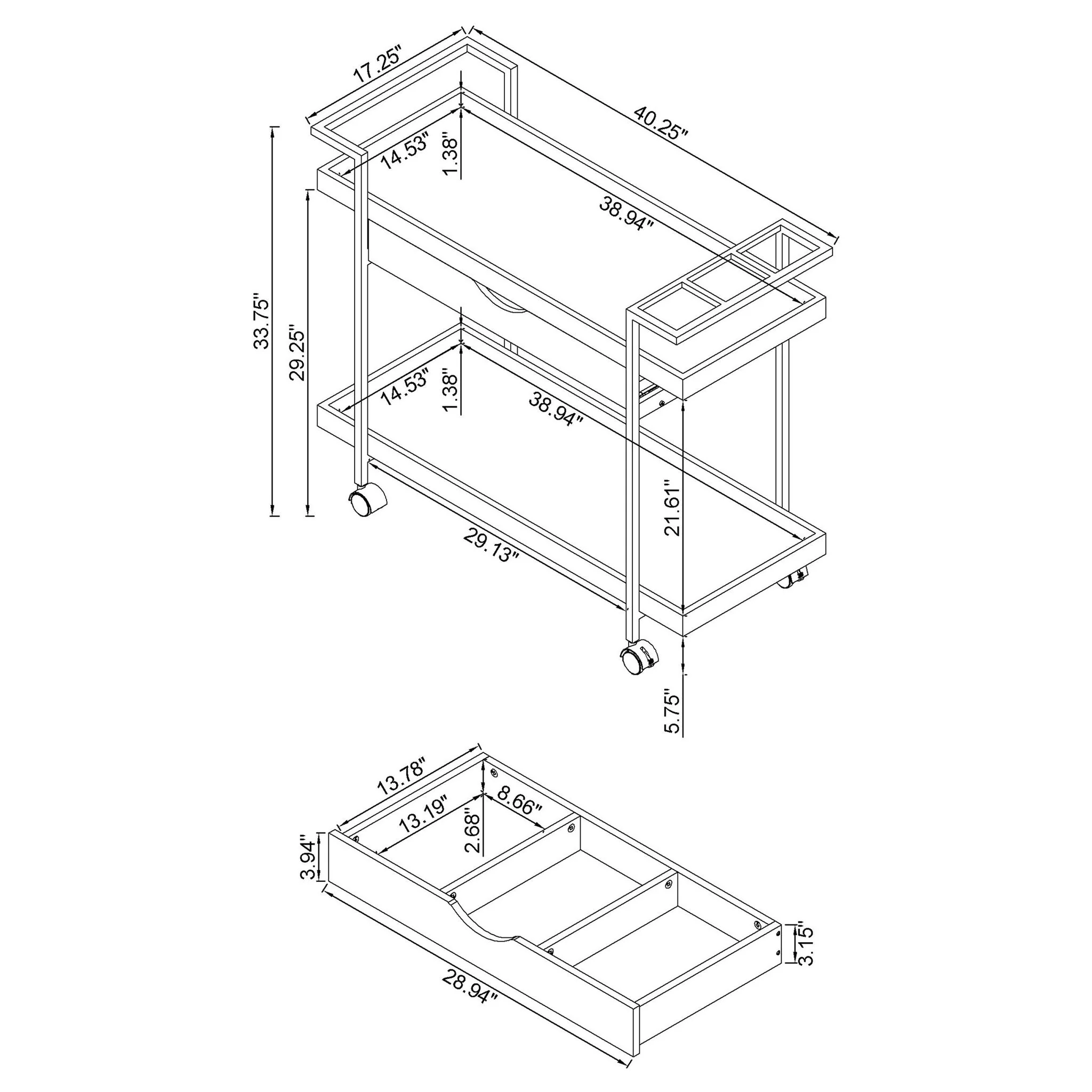 Begonia - 1 Drawer Cart - Driftwood - Image 3