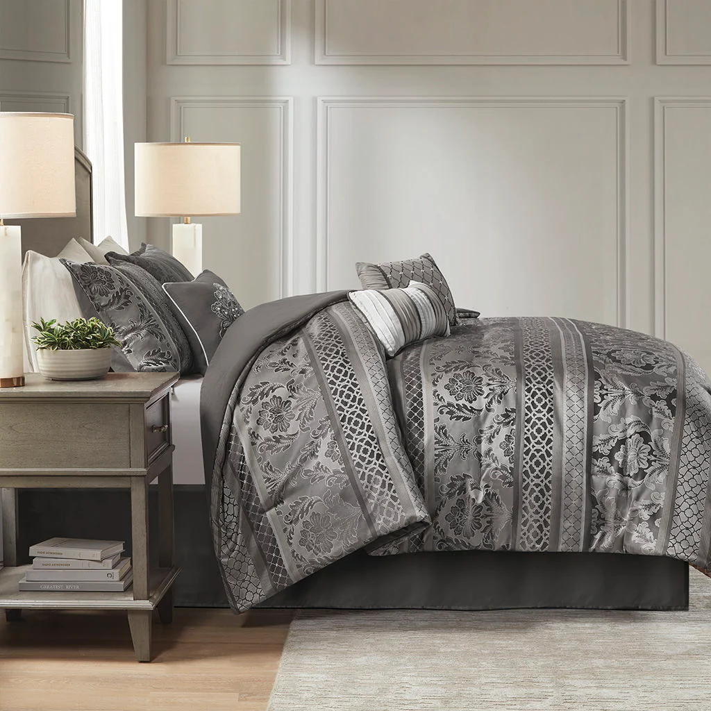 Bellagio - Queen 7 Piece Comforter Set - Gray - Image 4