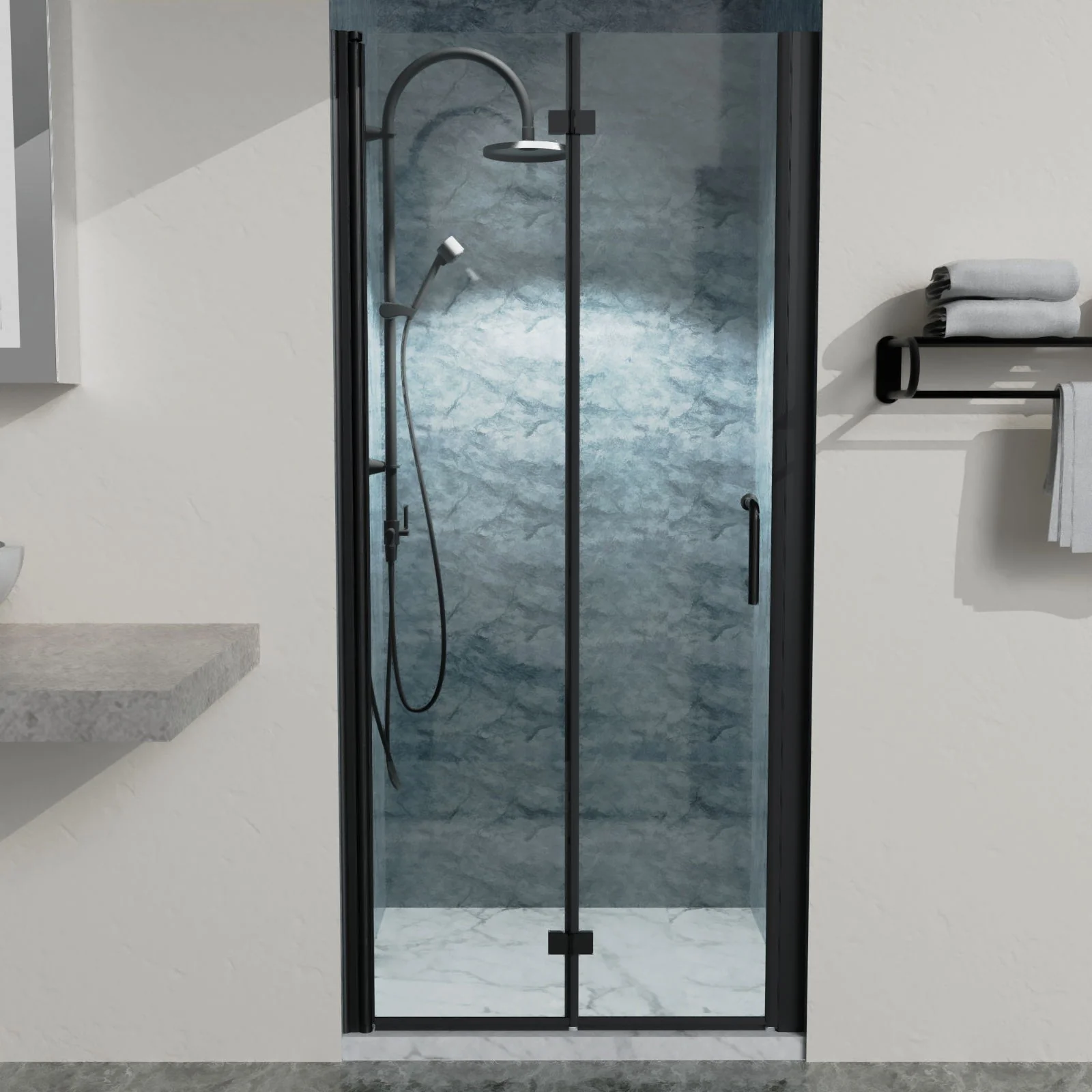 Bi-Fold Semi-Frameless Shower Doors In Matte With Clear Glass