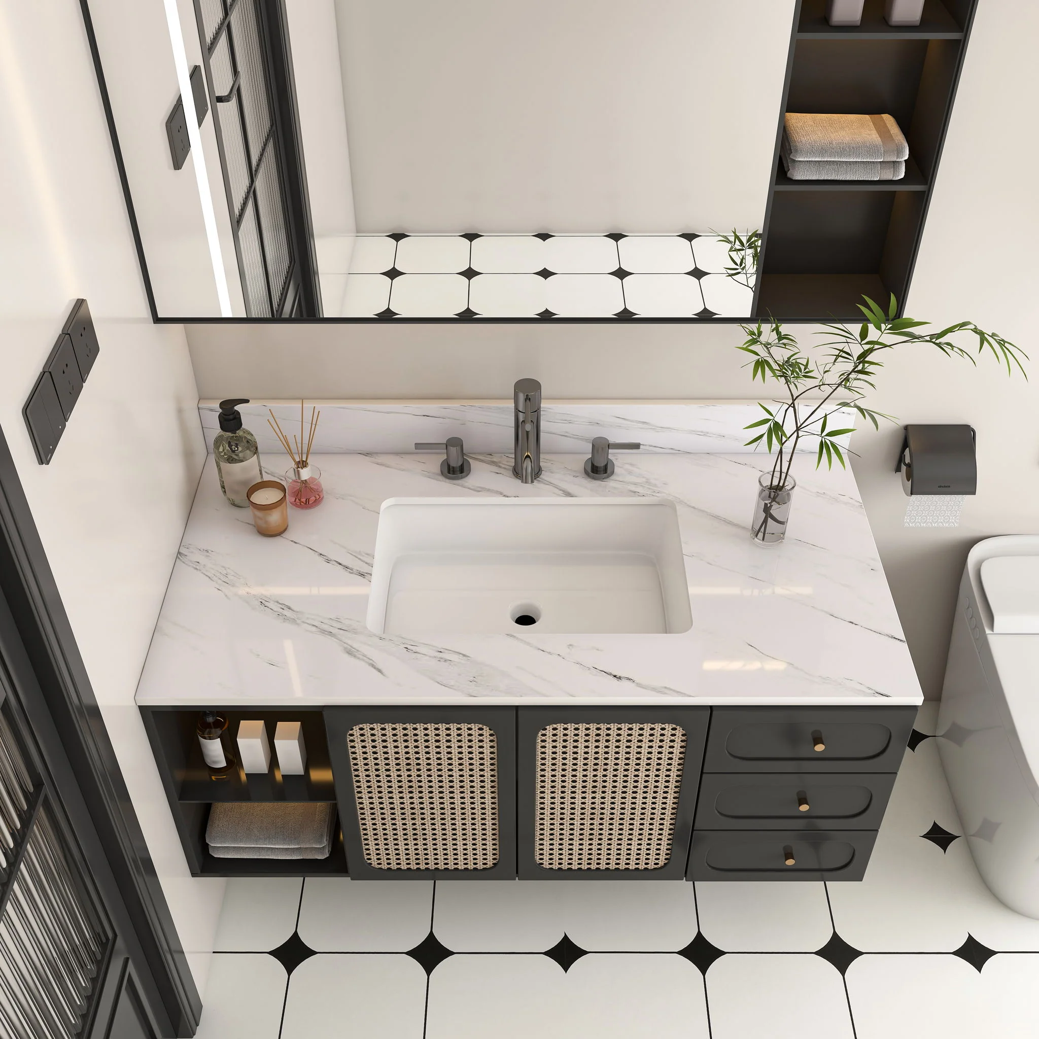 Bianco Carrara Venato Elegant Marble Vanity Top, Bathroom Vanity With Undermount Sink, Sintered Stone - Image 6