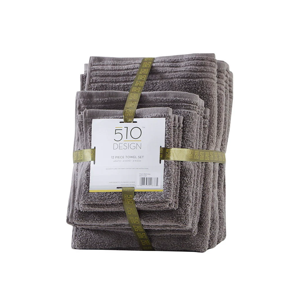 Big Bundle - Quick Dry 12 Piece Bath Towel Set - Gray - Image 3