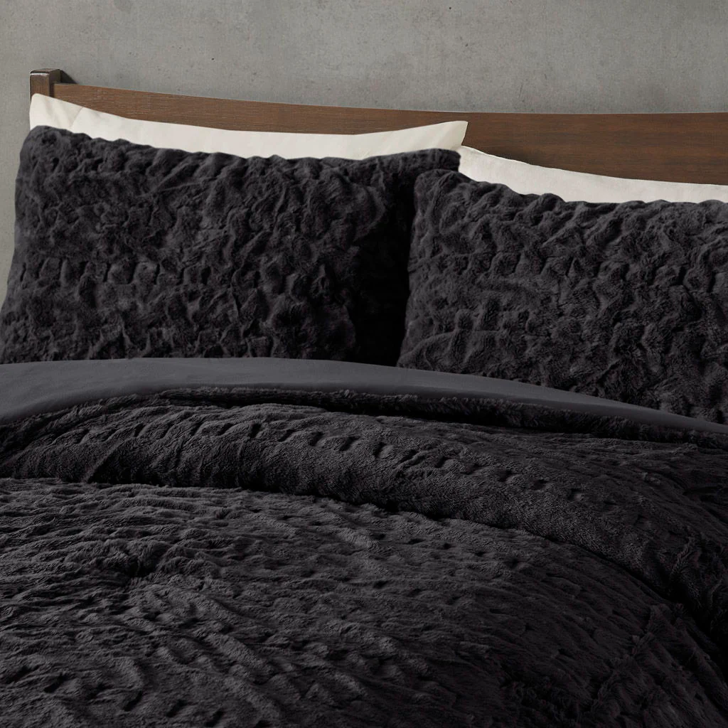Blair - Ruched Fur Down Alternative Comforter Set - Black - Image 2