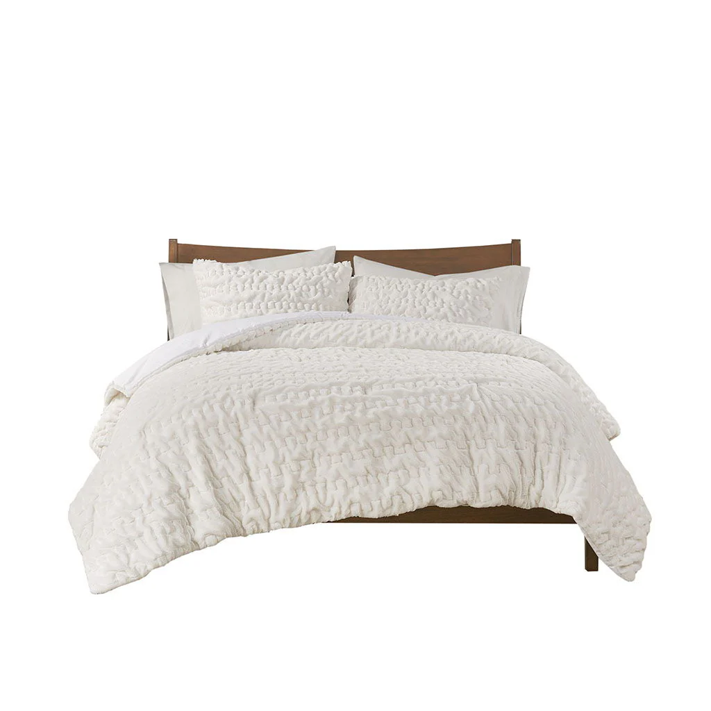 Blair - Ruched Fur Down Alternative Comforter Set - White - Image 2