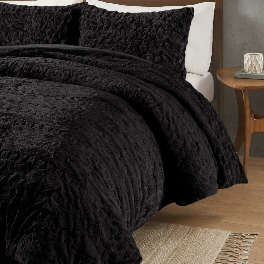 Blair - Ruched Fur Down Alternative King Comforter Set - Black - Image 4