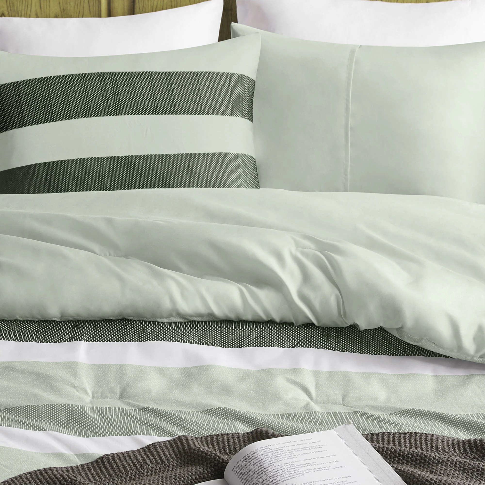 Blais - King Stripe Textured Print Comforter Set - Sage - Image 4