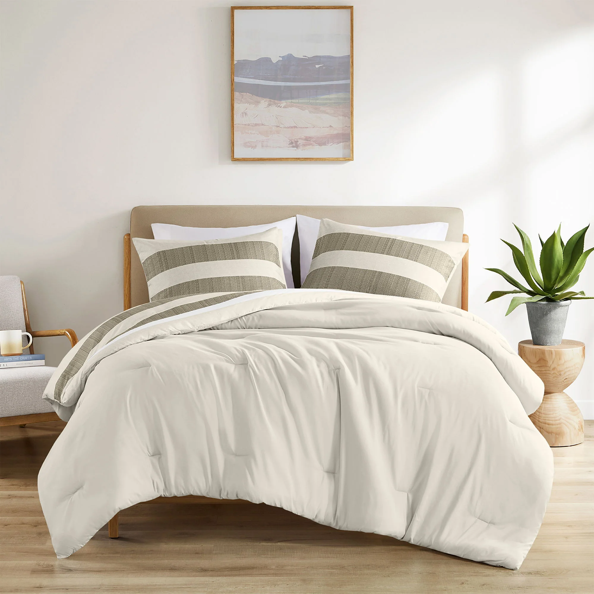Blais - Stripe Textured Print Comforter Set - Neutral - Image 3