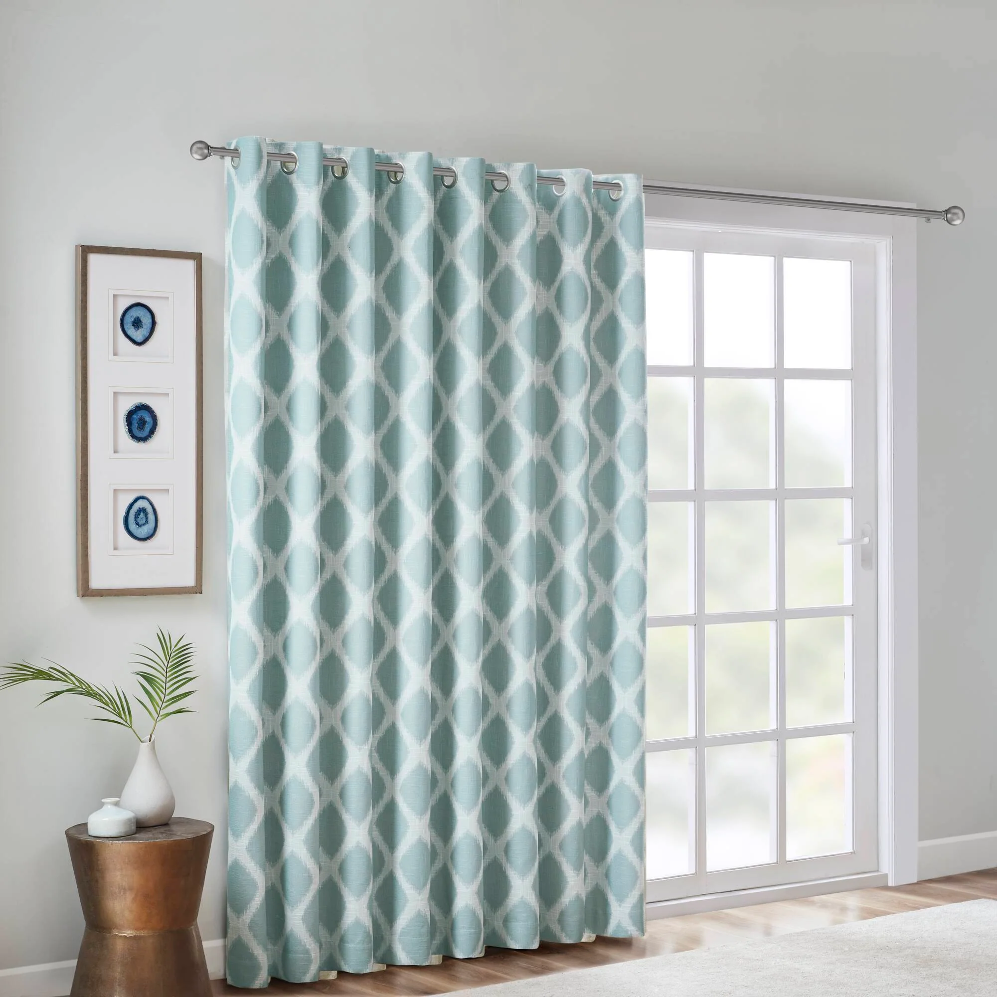 Blakesly - Printed Ikat Blackout Patio Curtain - Aqua - Image 4