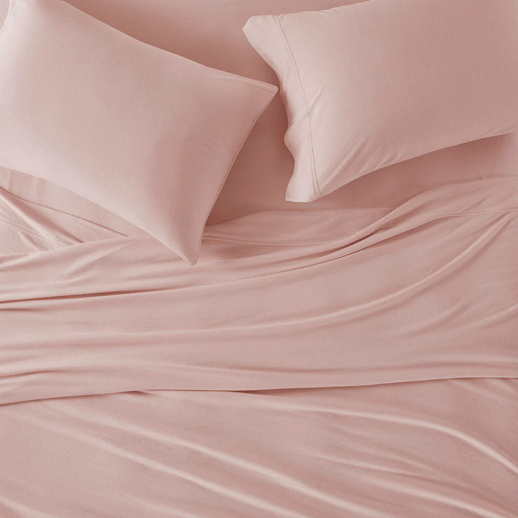 Blend Jersey Knit - 3 Piece Twin Long All Season Sheet Set - Blush - Image 2
