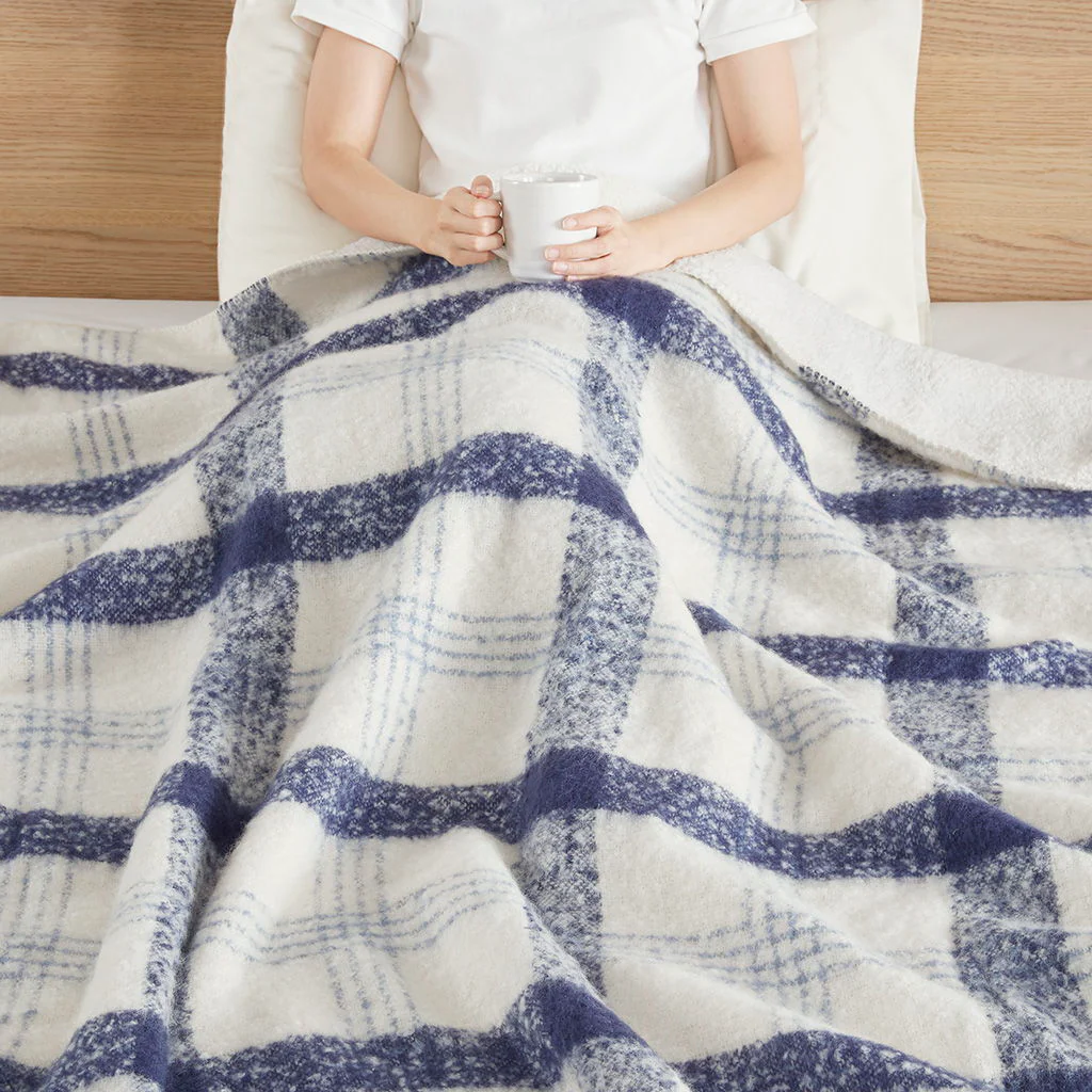 Bloomington - Faux Mohair to Sherpa Throw - Blue - Image 2
