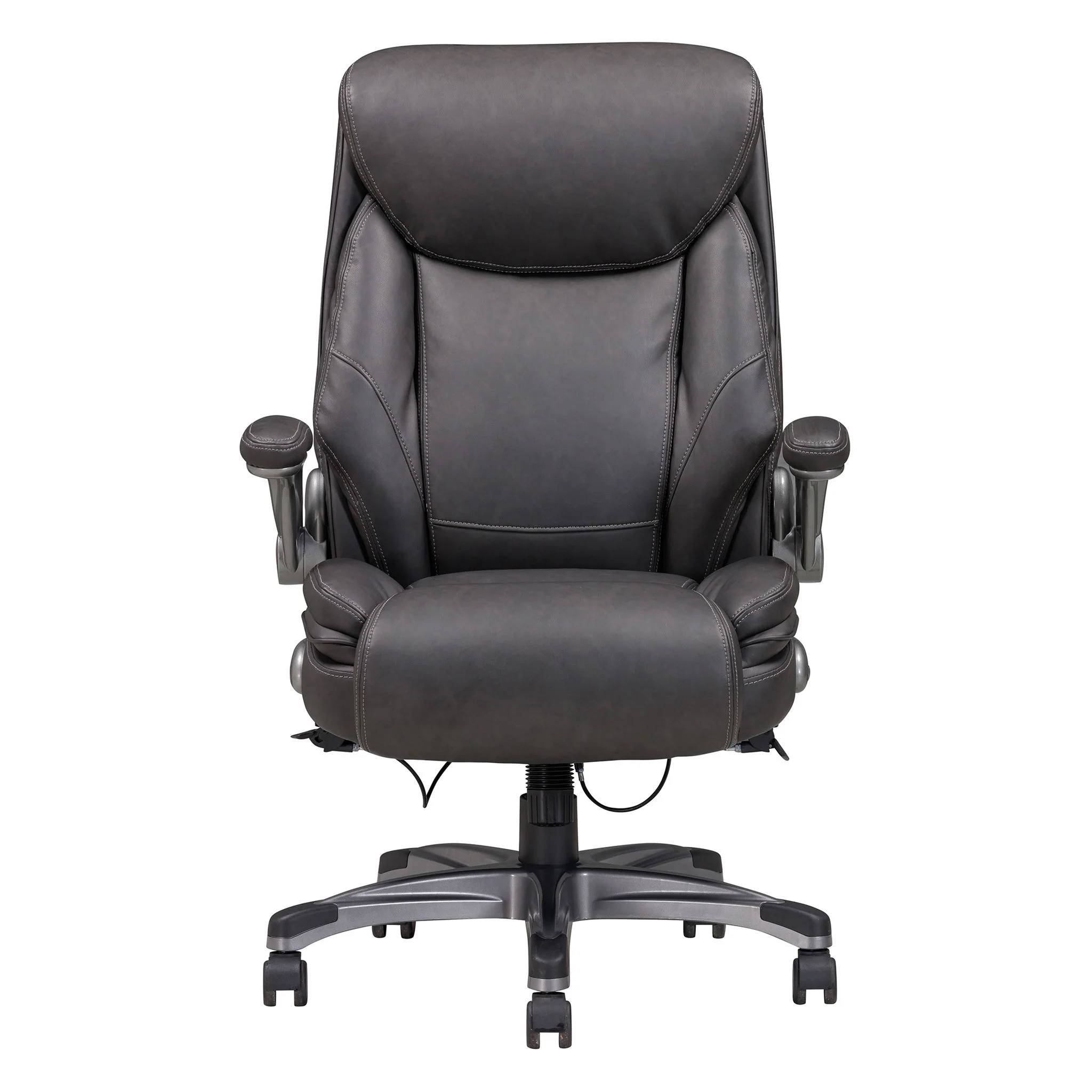 Bonded Leather Upholstered Office Chair With Adjustable Height And Armrest - Gray - Image 3