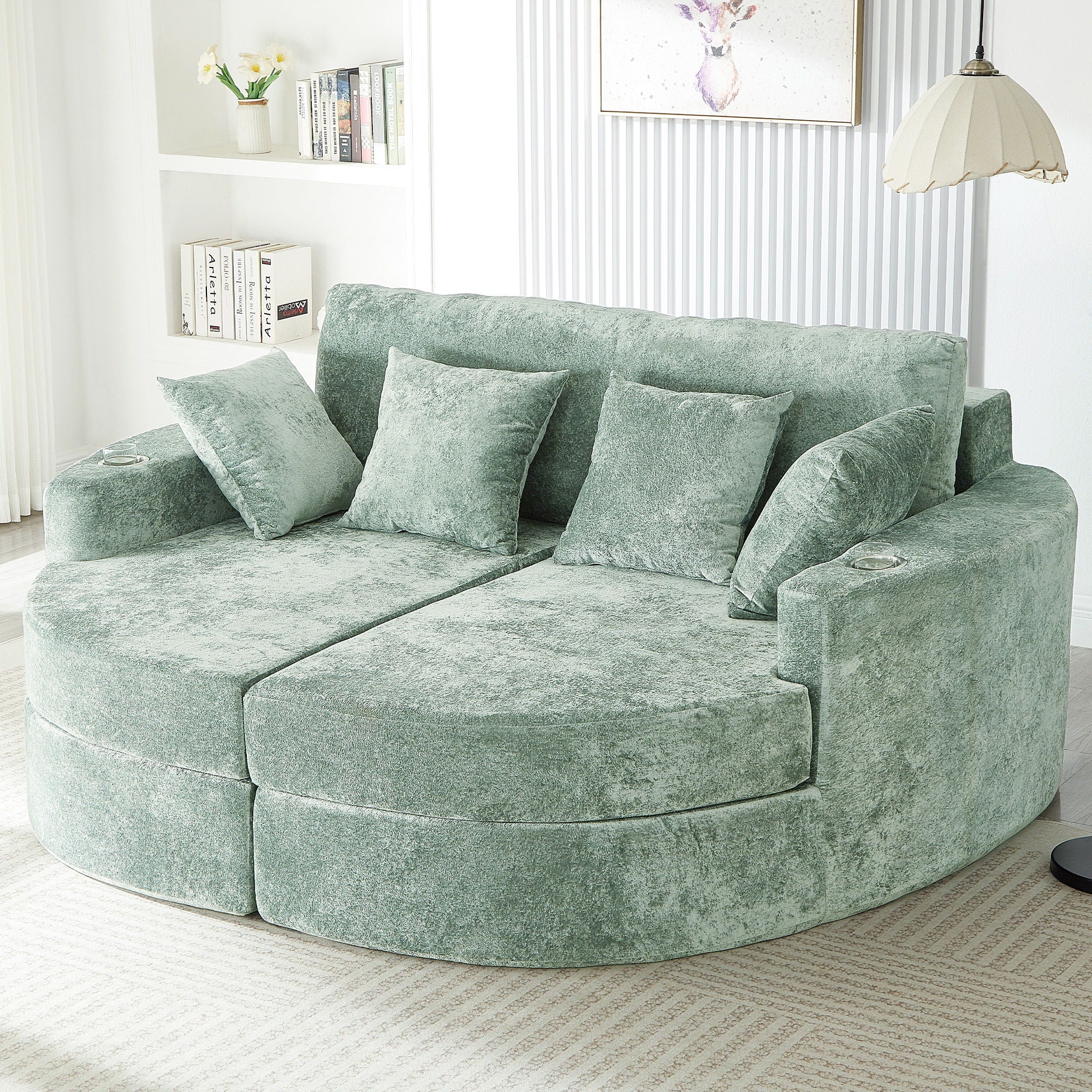 Boneless Design Upholstered Sofa Bed With Cup Holders - Image 7