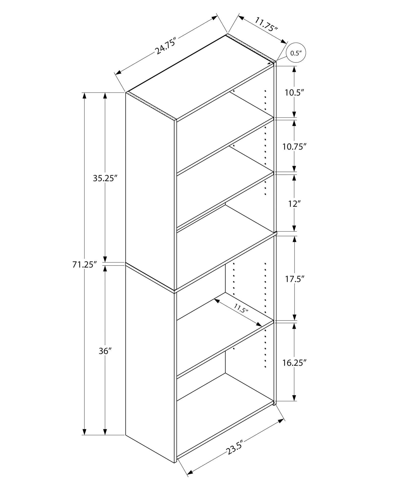 Bookshelf, Bookcase, 6 Tier, For Office, Transitional - Image 12
