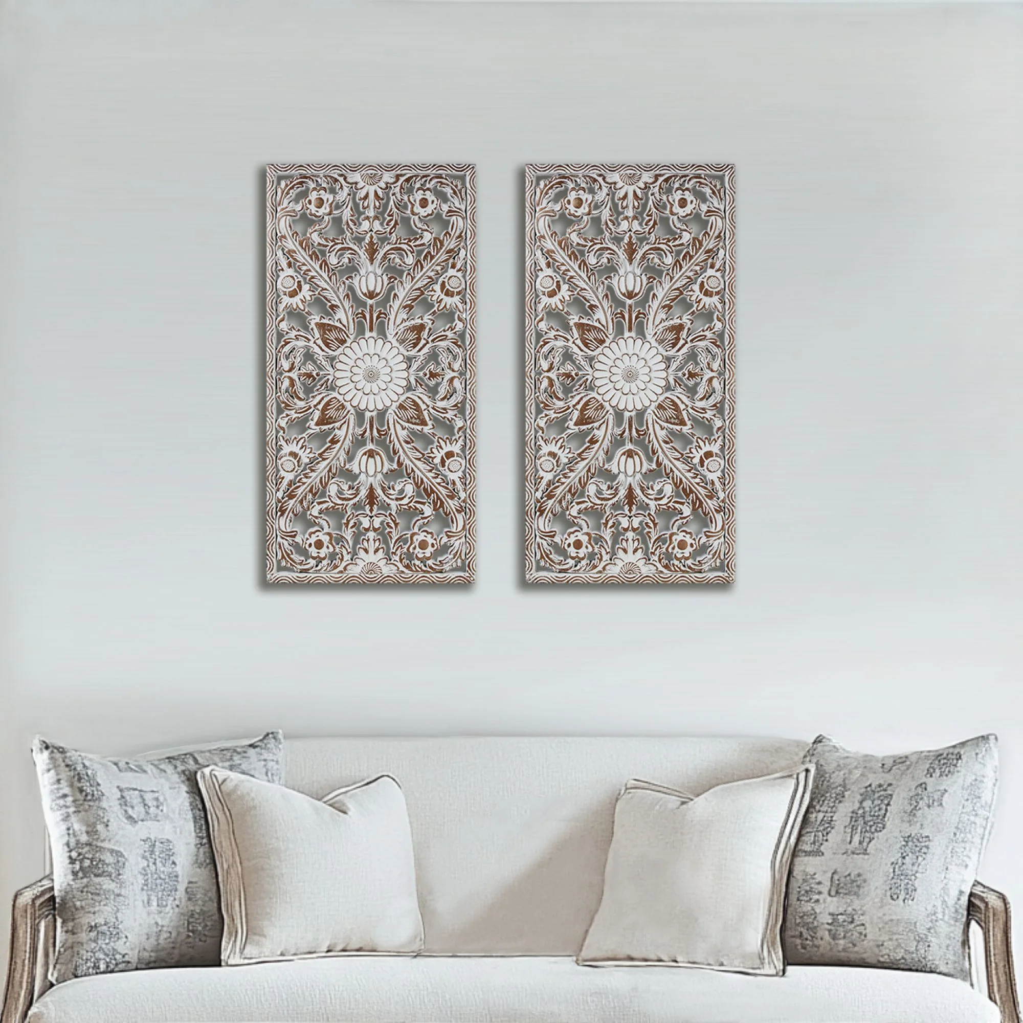 Botanical Panel - Botanical Panel Distressed Carved 2-Piece Wall Decor Set - Antique Brown - Image 4