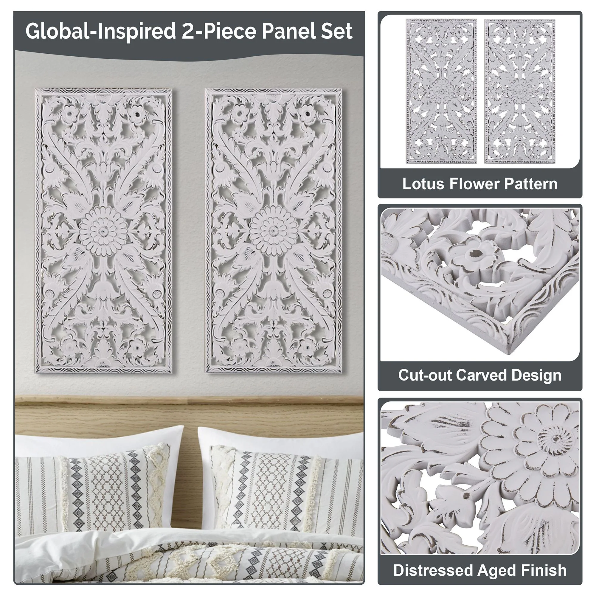 Botanical Panel - Botanical Panel Distressed Carved 2-Piece Wall Decor Set - Antique Green - Image 2