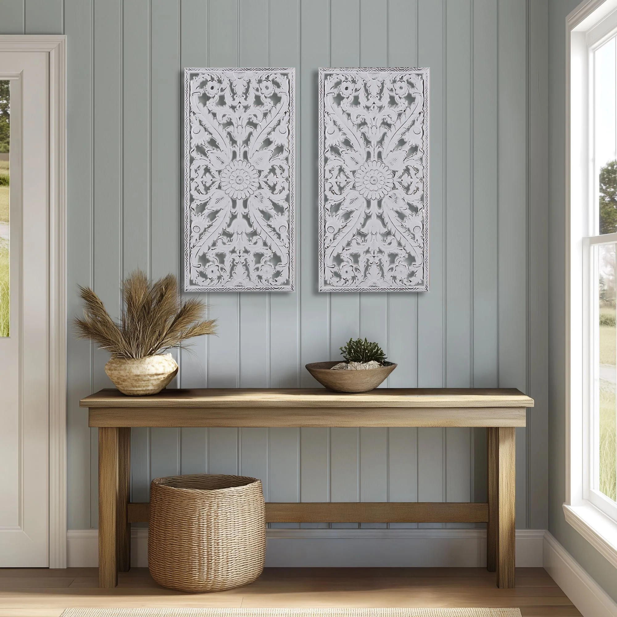 Botanical Panel - Carved Wall Decor (Set of 2) - White - Image 4
