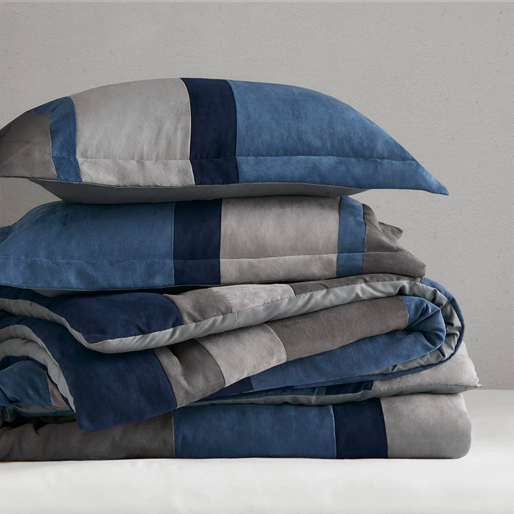 Boulder Stripe - Full/Queen Pieced Comforter Set - Blue - Image 3