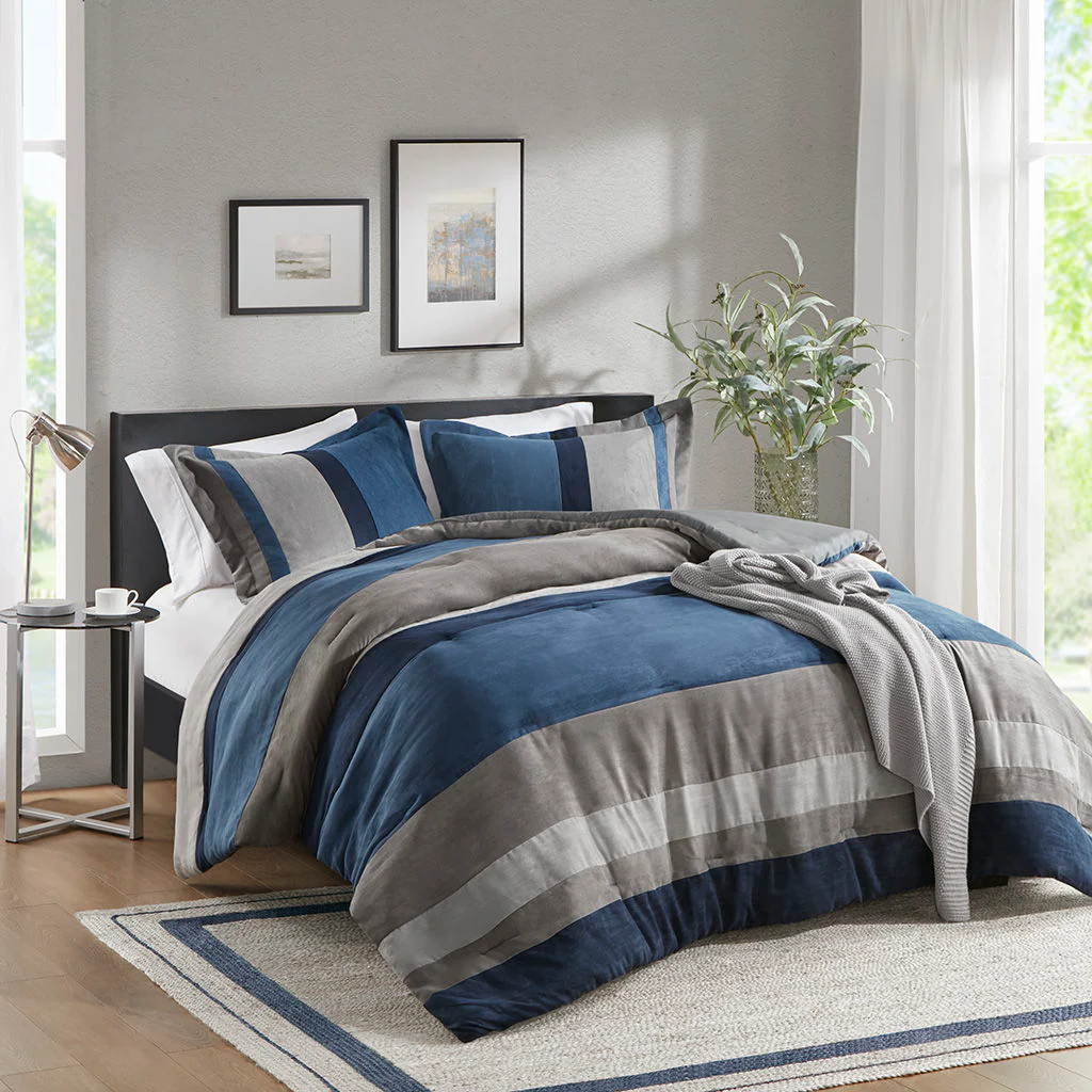 Boulder Stripe - Twin/Twin Long Pieced Comforter Set - Blue - Image 4