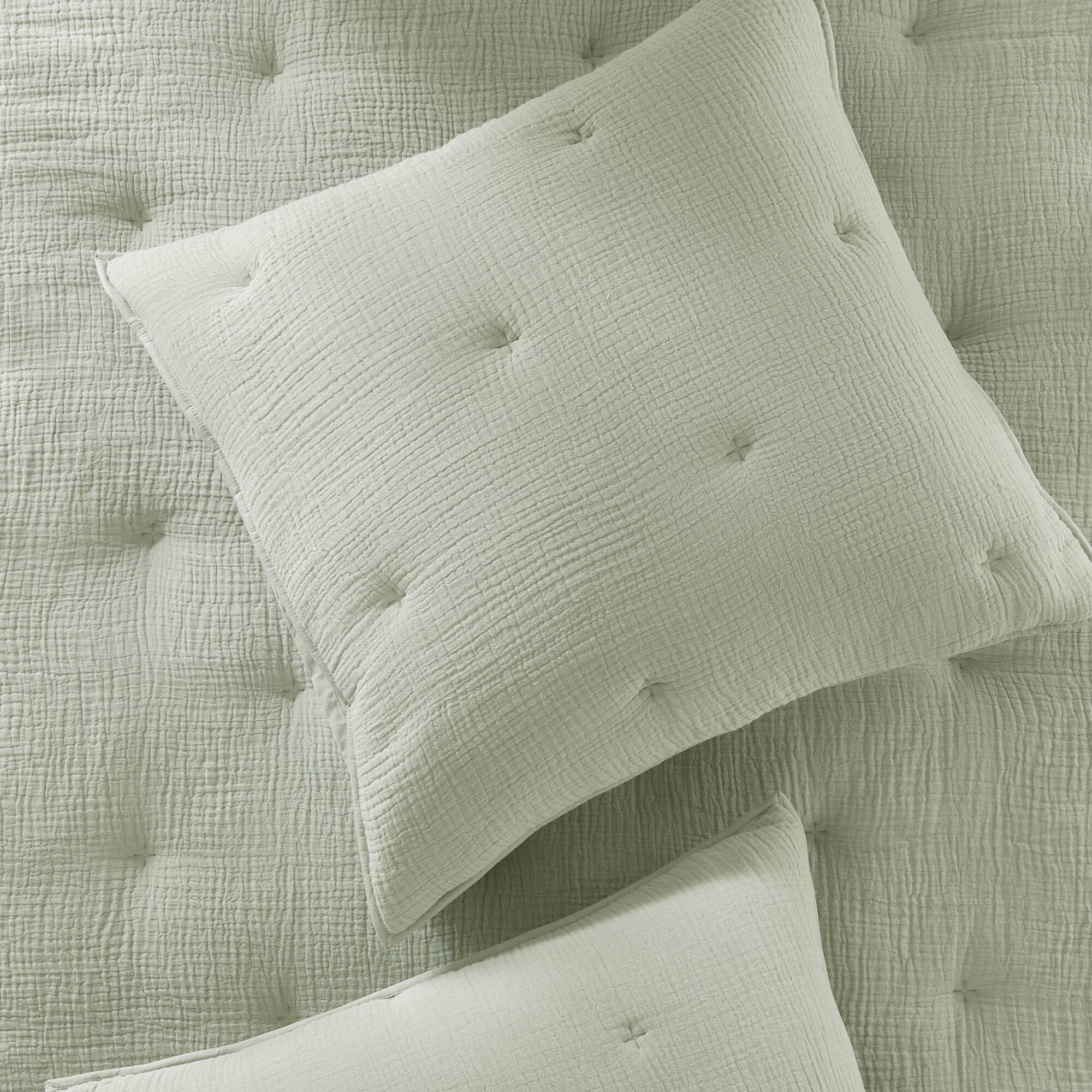 Breeze - Full/Queen Cotton Gauze Embroidered Quilt Set - Sage - Image 3