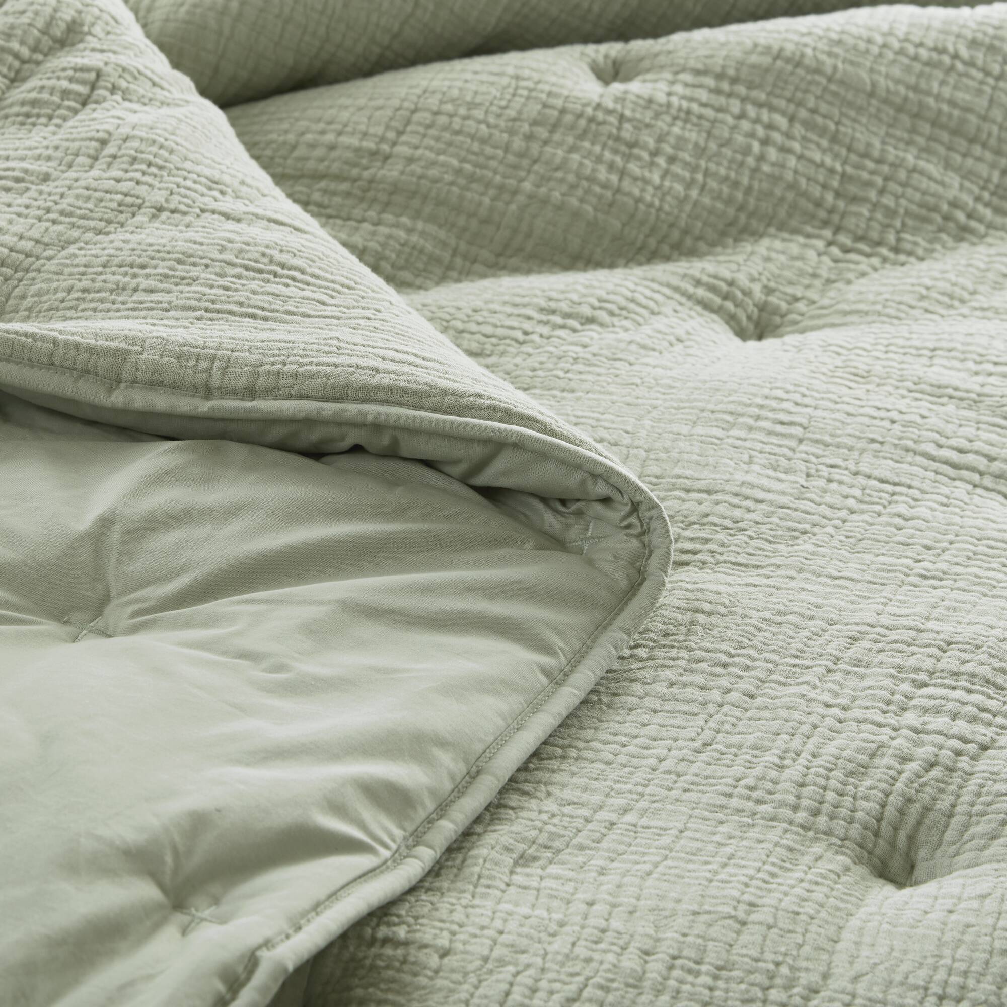 Breeze - King Cotton Gauze Embroidered Quilt Set - Sage - Image 4