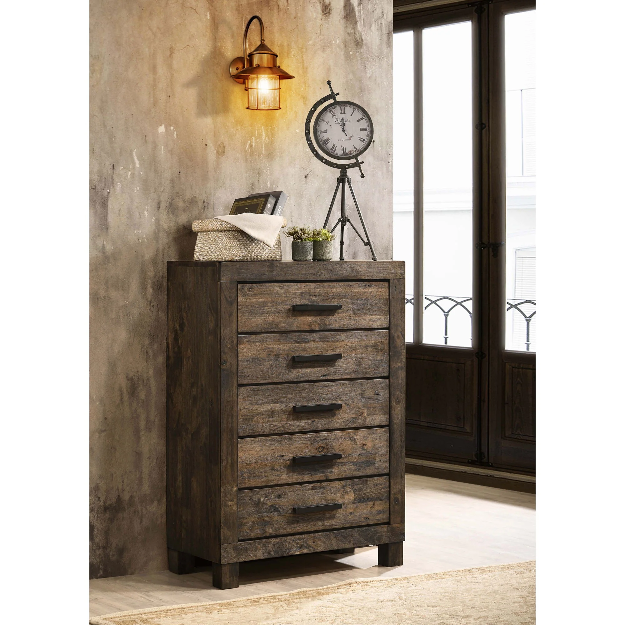 Bren - 5 Drawer Chest With Handles And Block Legs - Rustic - Image 3