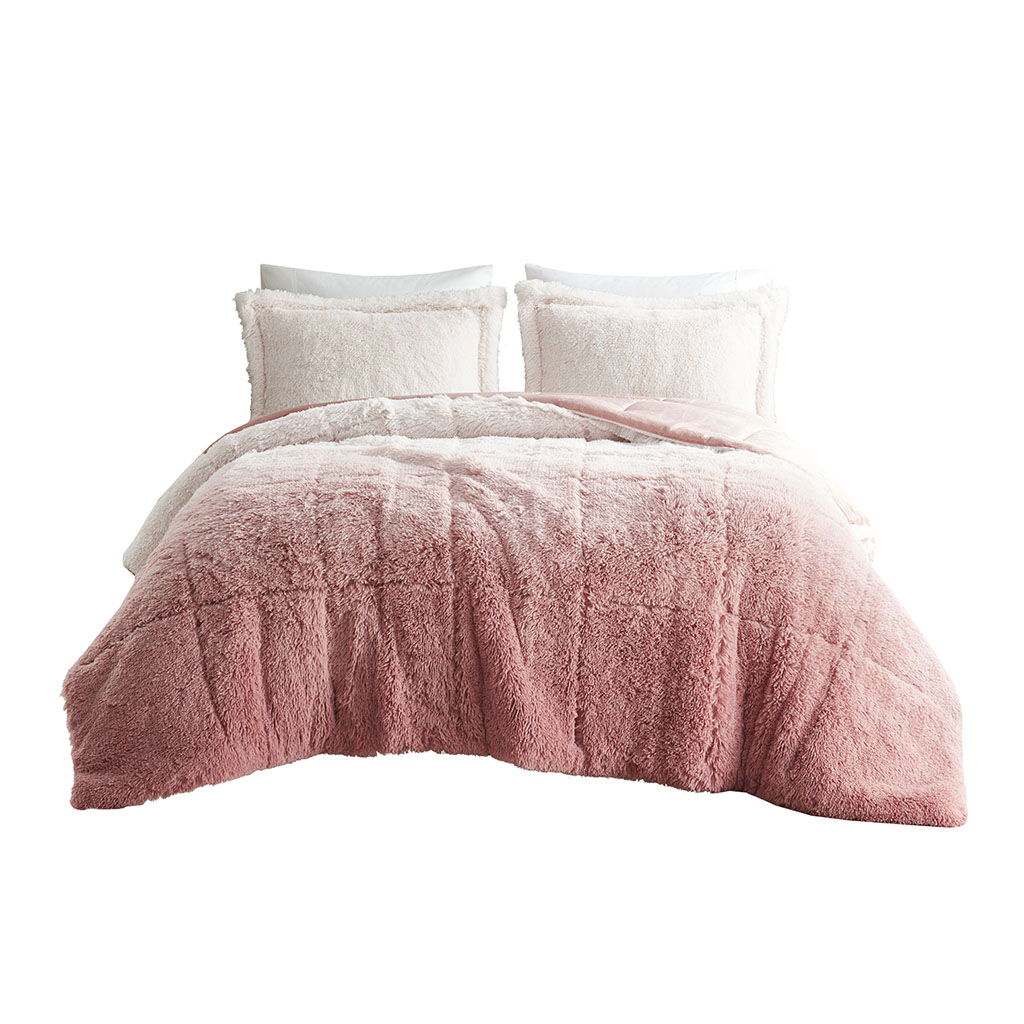 Brielle - King Ombre Shaggy Long Comforter Mini Set - Blush - Image 3