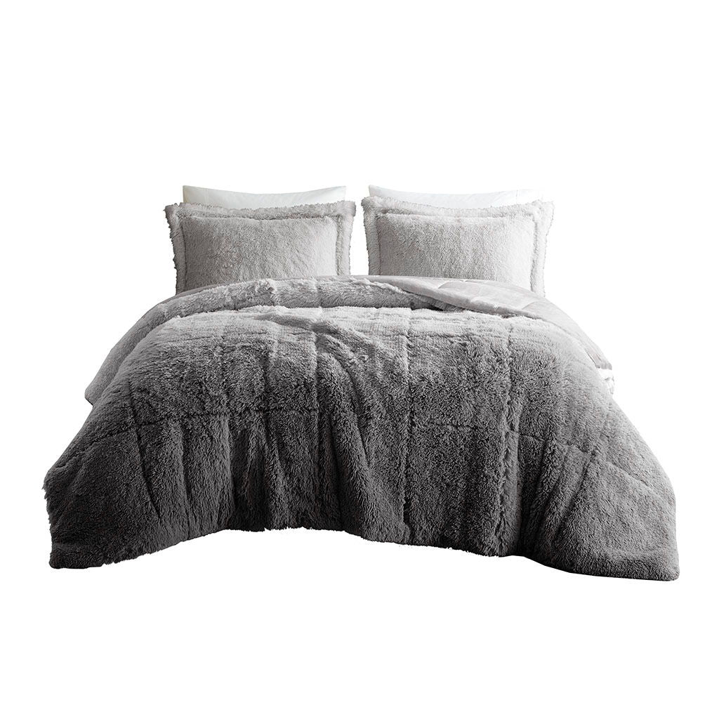 Brielle - King Ombre Shaggy Long Comforter Mini Set - Gray - Image 3