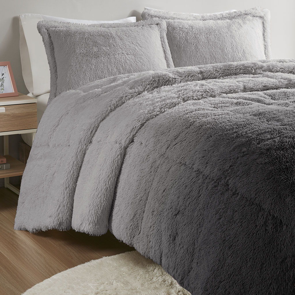 Brielle - Twin Ombre Shaggy Long Comforter Mini Set - Gray - Image 4