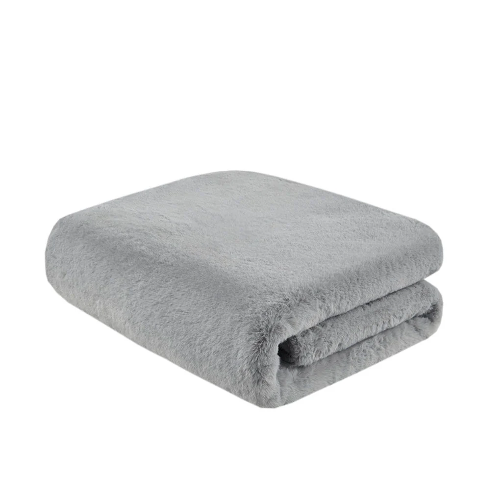 Bristol - Solid Premium Faux Fur Throw - Gray - Image 4