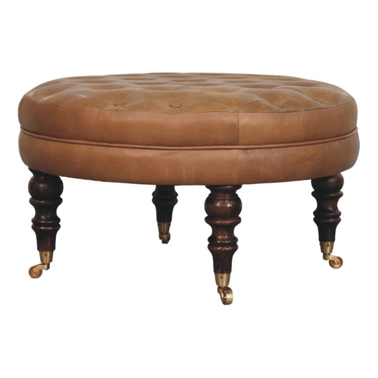 Buffalo - Round Ottoman With Castor Legs - Brown - Image 2