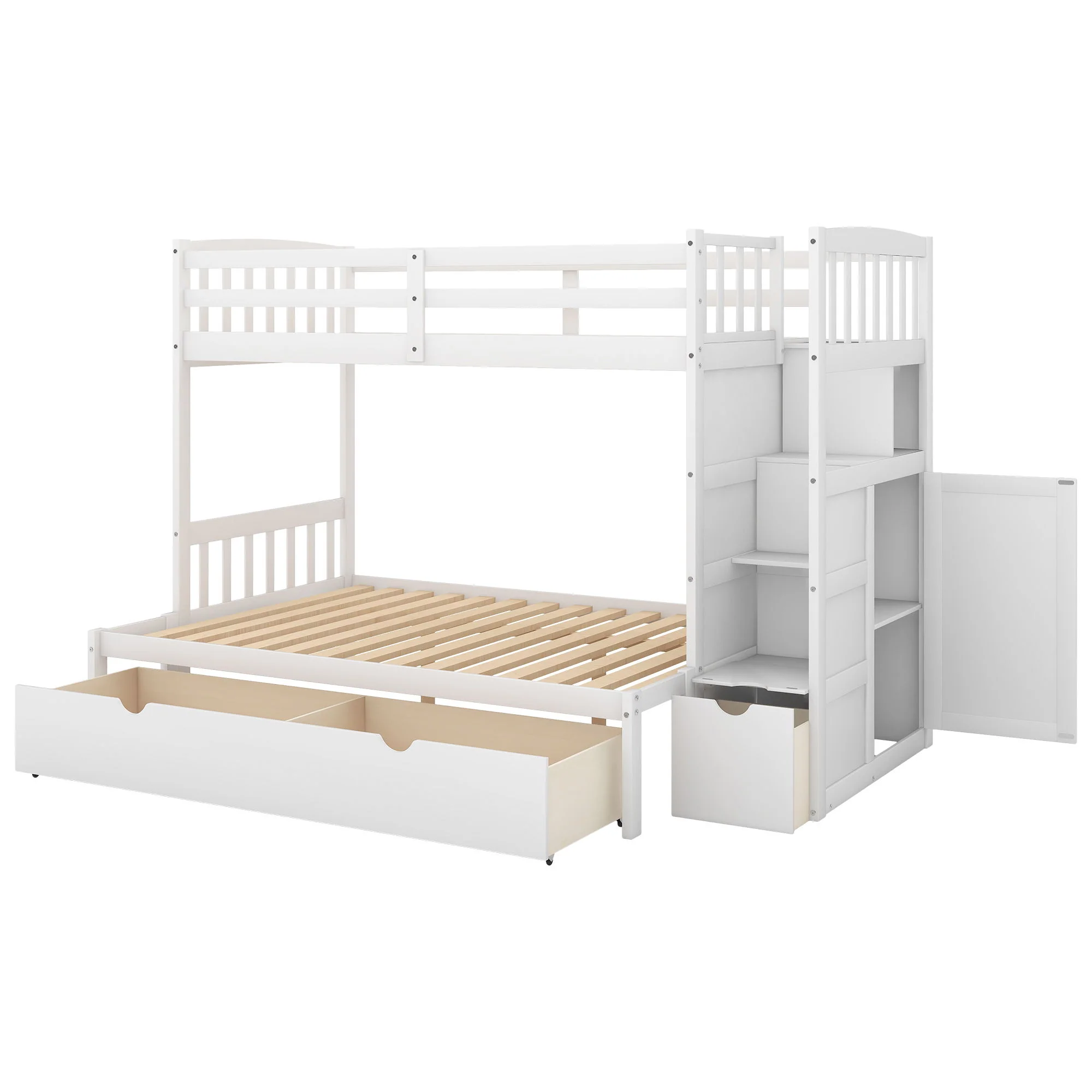 Bunk Bed, Convertible Bottom Bed, Storage Shelves And Drawers - Image 2