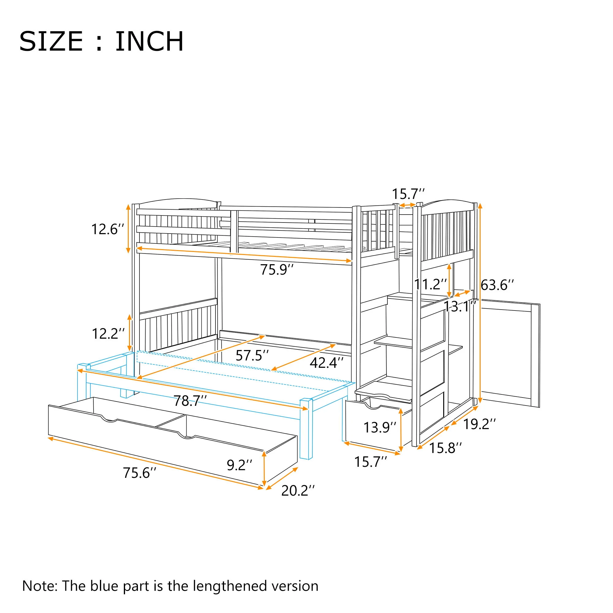 Bunk Bed, Convertible Bottom Bed, Storage Shelves And Drawers - Image 3