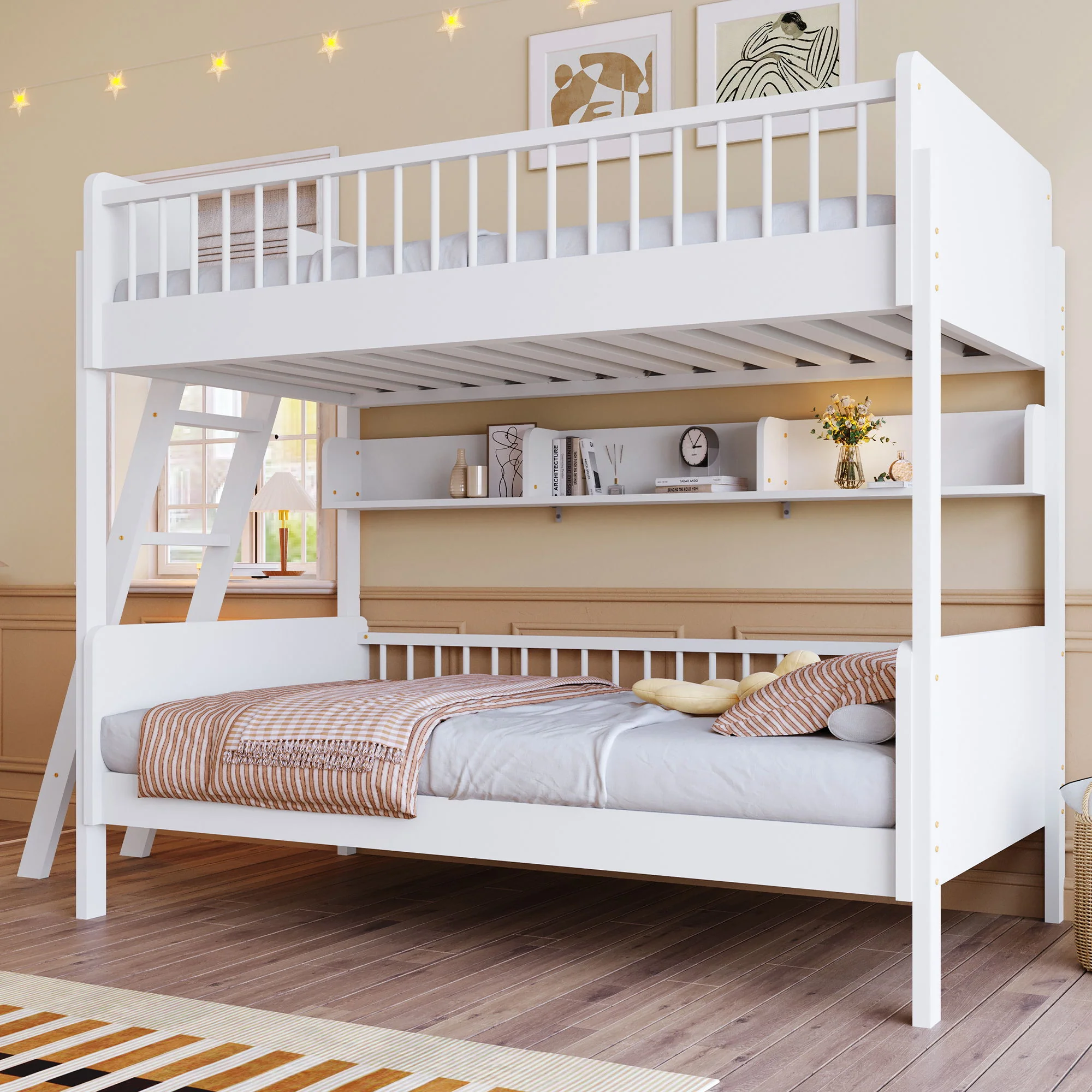 Bunk Bed With 3 Storage Shelves, Adjustable Ladder Left Or Right - Image 3