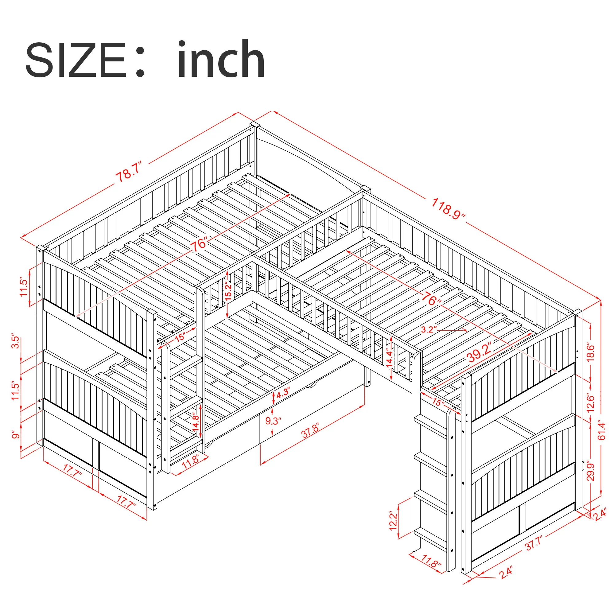 Bunk Bed With Loft And 2 Drawers - Image 4